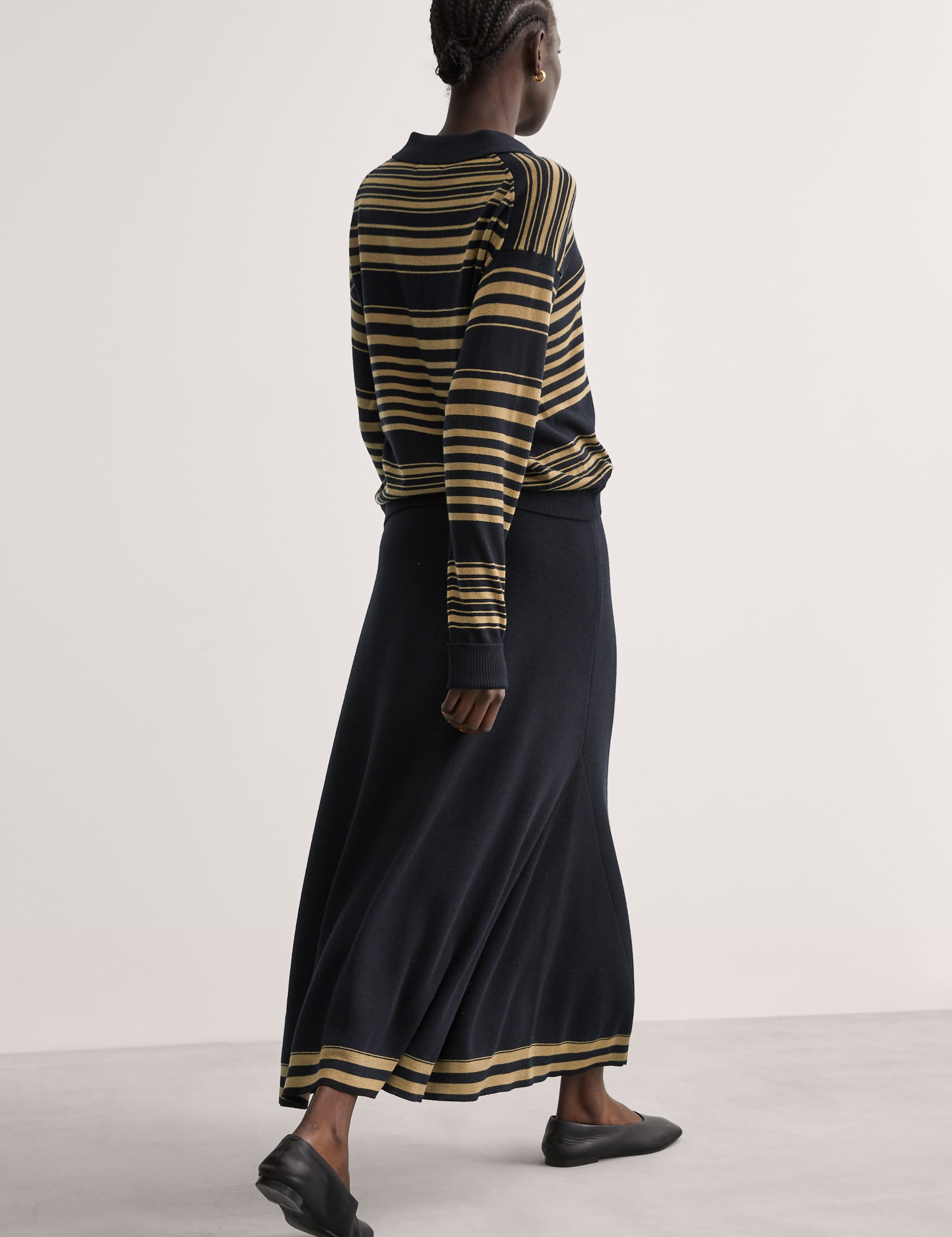 Pure Merino Wool Striped Midi Skater Skirt