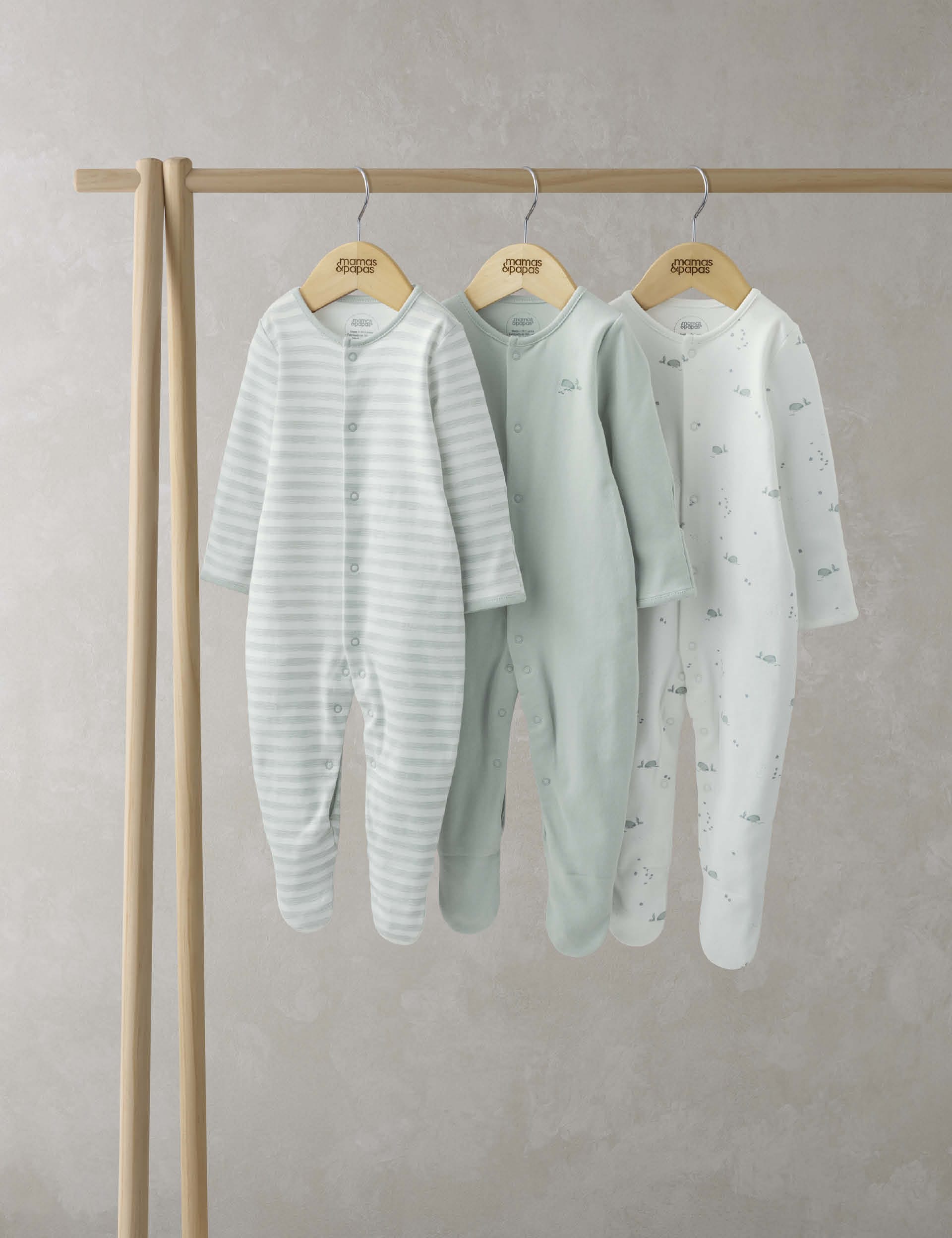 3pk Pure Cotton Whale Sleepsuits (0-24 Mths) | Mamas & Papas | M&S