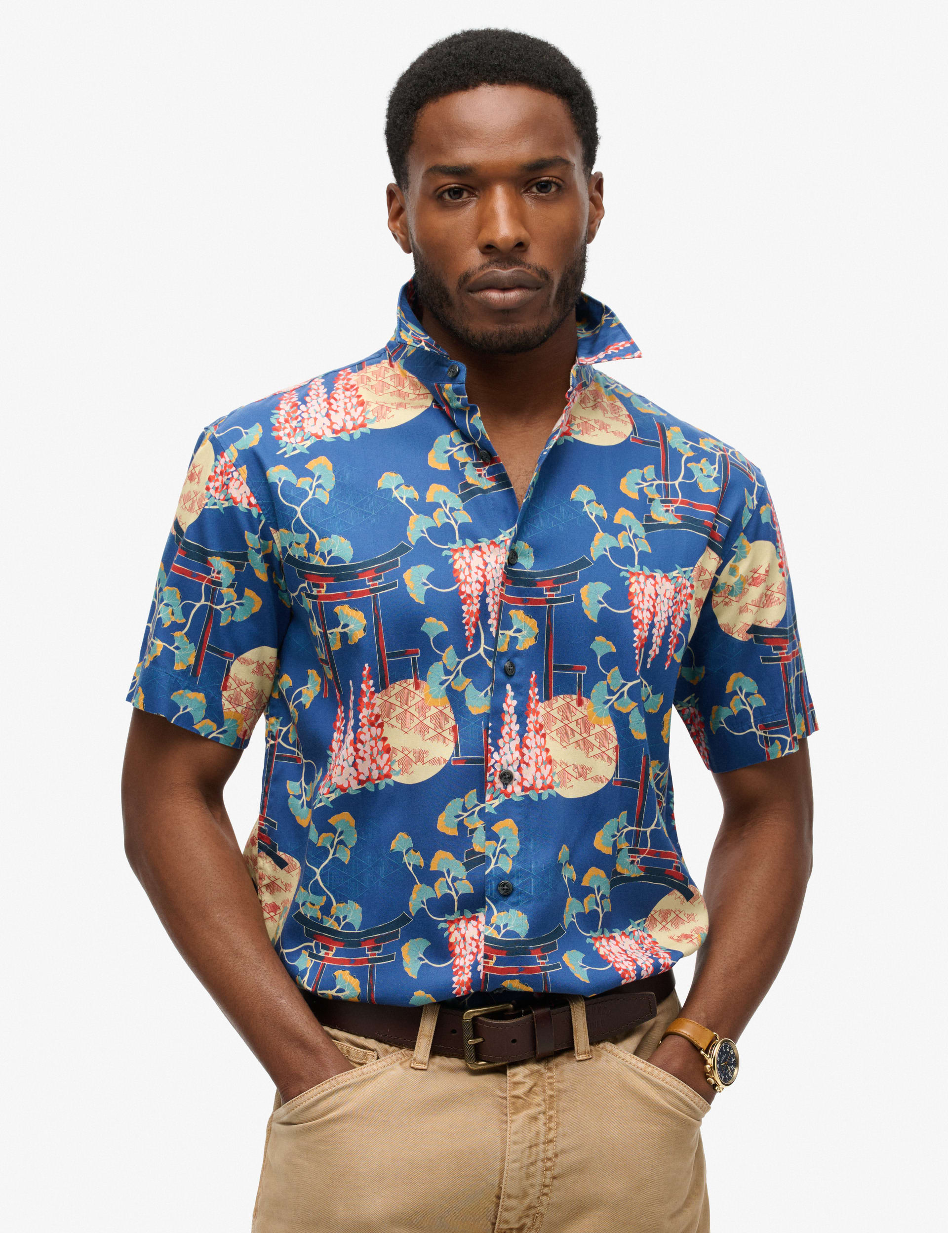 Blue Cotton Short Sleeves Shirts For Men-Mmh03