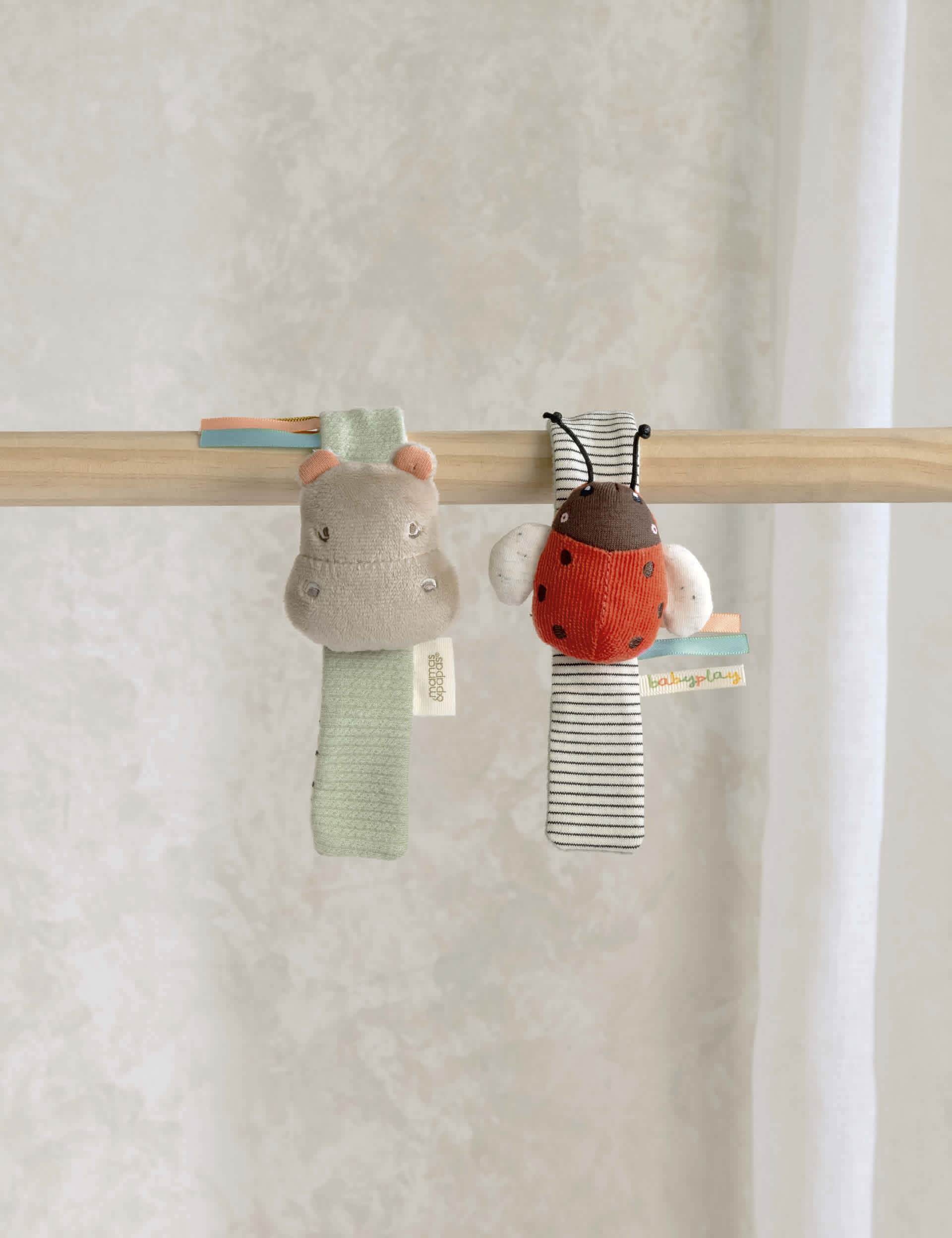 2 Pack Hippo & Ladybird Wrist Rattles (0+ Mths) | Mamas & Papas | M&S