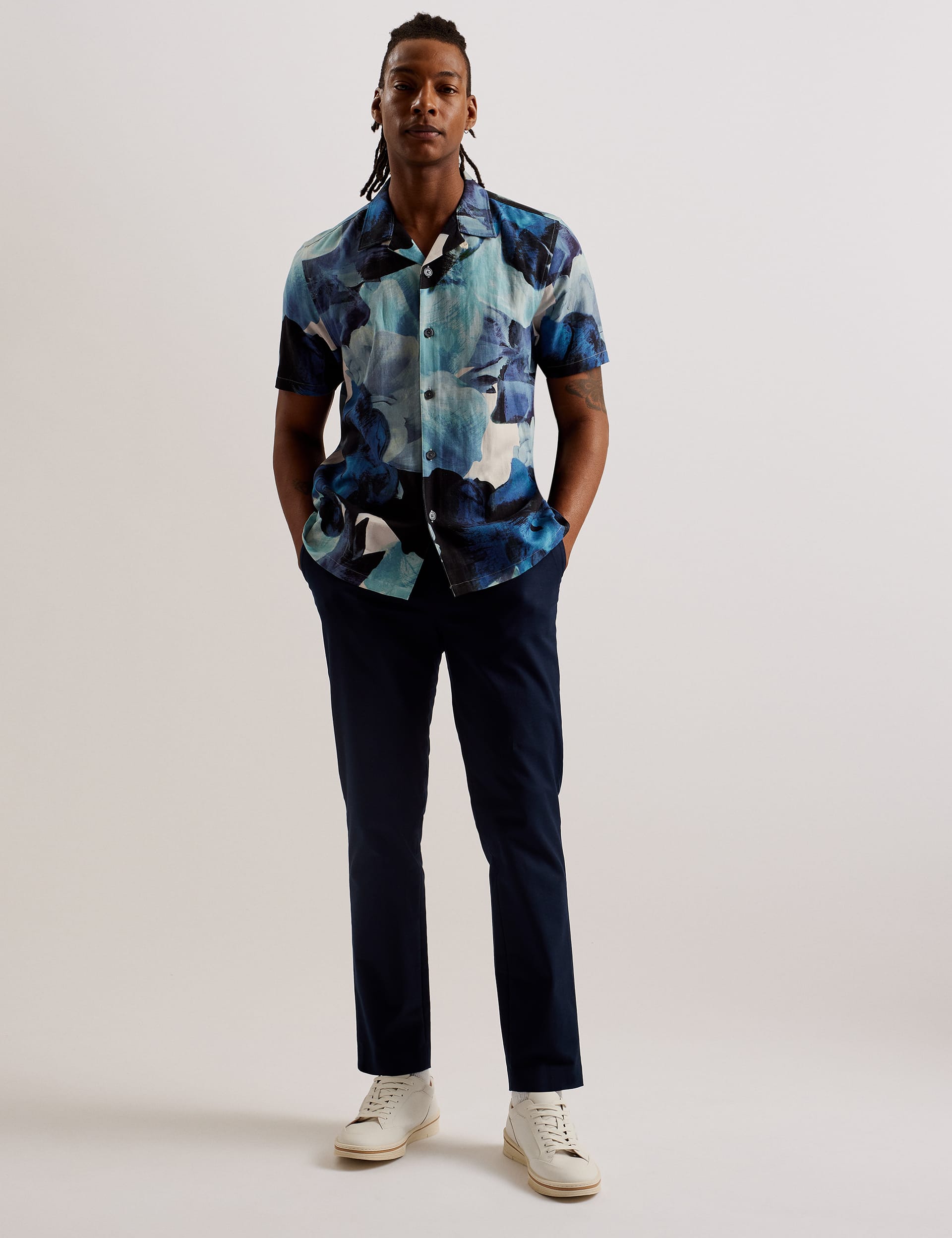 Abstract Floral Shirt with Linen