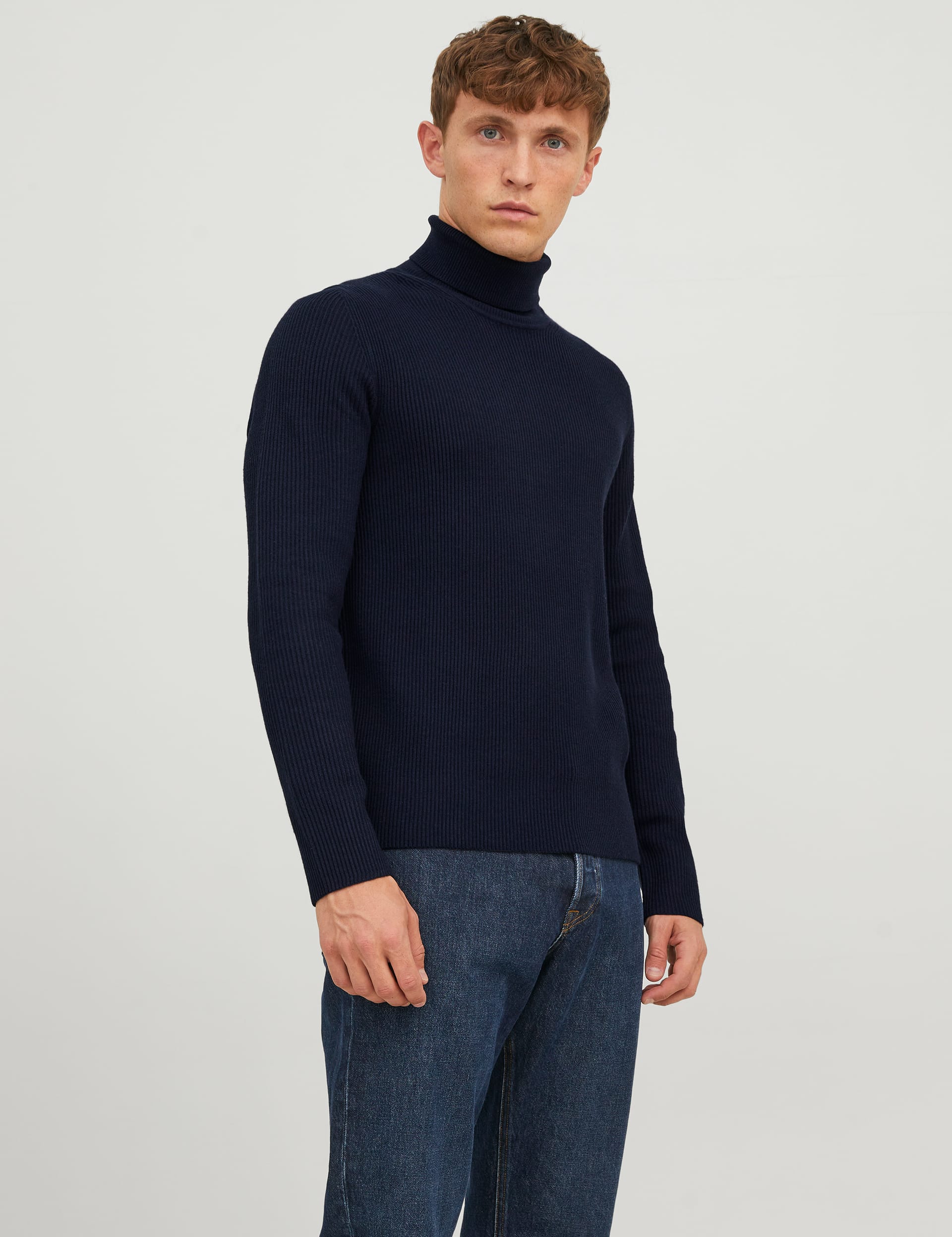 Cotton Blend Ribbed High Neck Jumper | JACK & JONES | M&S