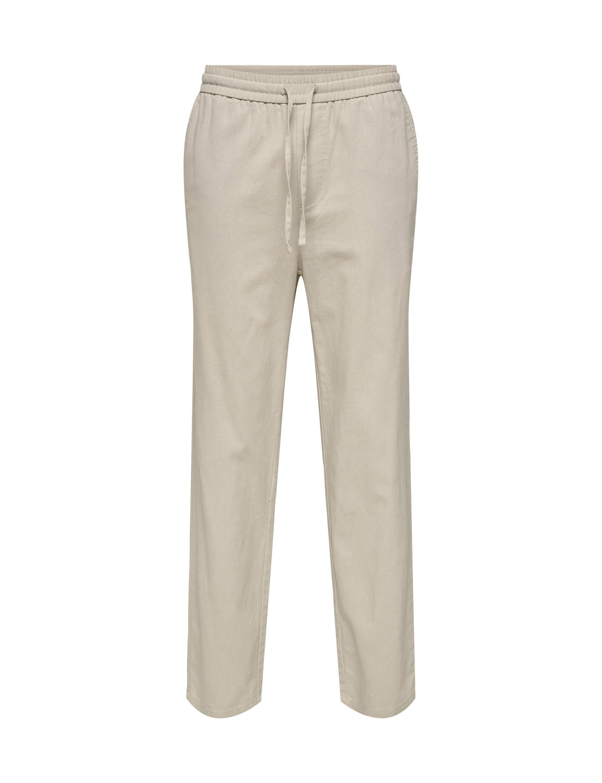 Straight Fit Cotton Rich Trousers with Linen