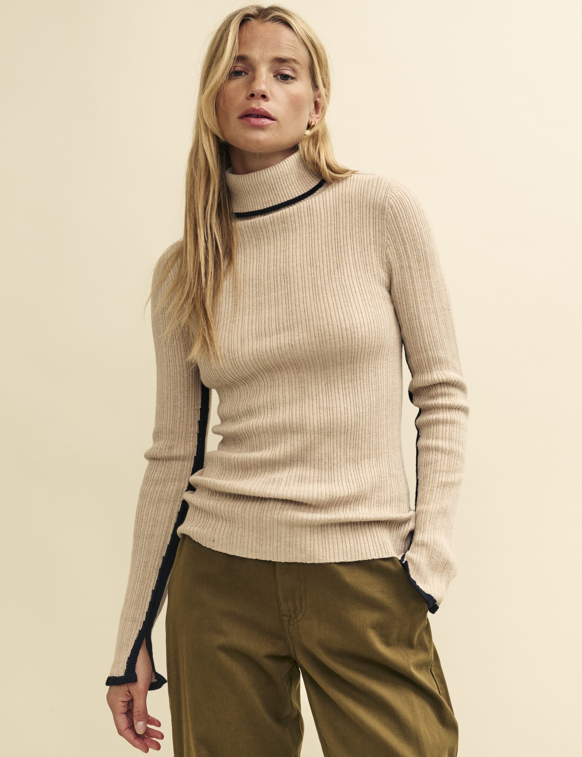 Cotton Rich Ribbed Roll Neck Knitted Top | Nobody's Child | M&S