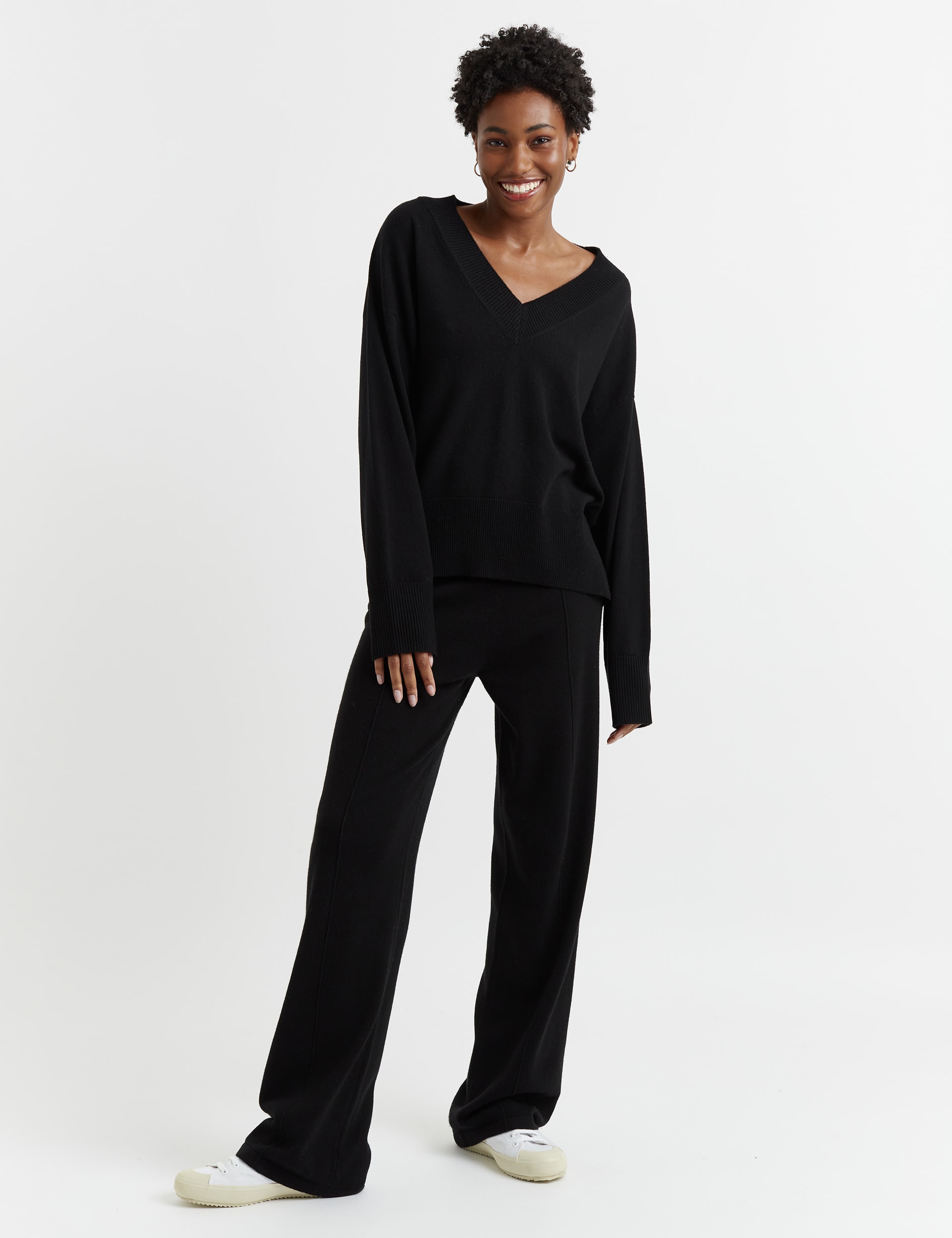 Wool Rich Wide Leg Relaxed Joggers with Cashmere