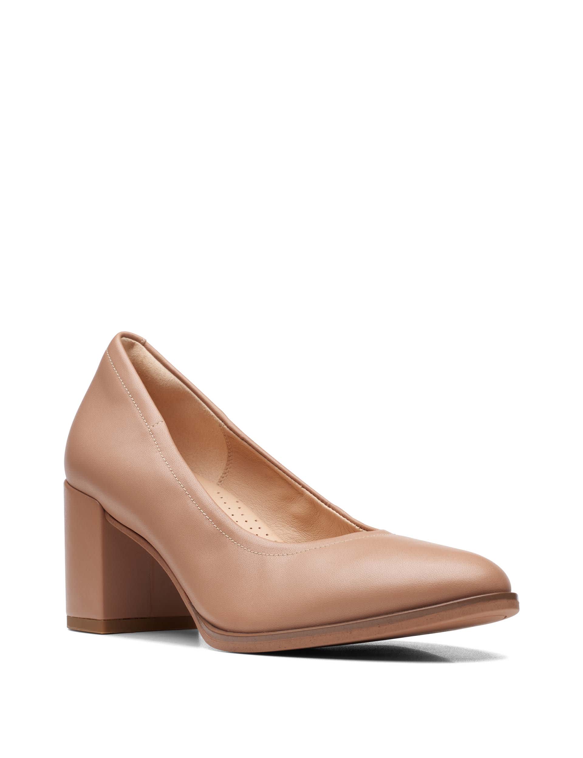 Leather Block Heel Court Shoes