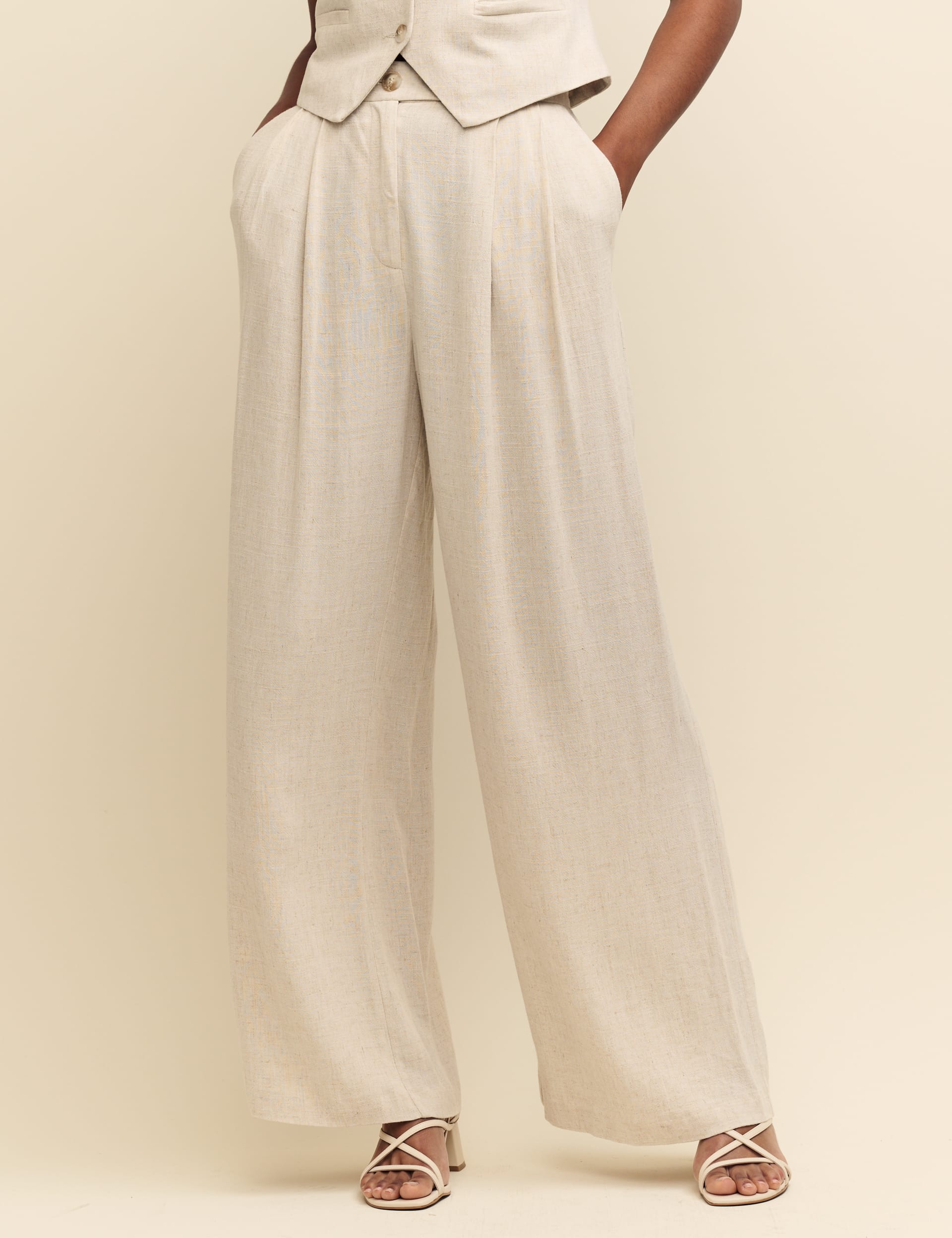 Wide Leg Trousers with Linen