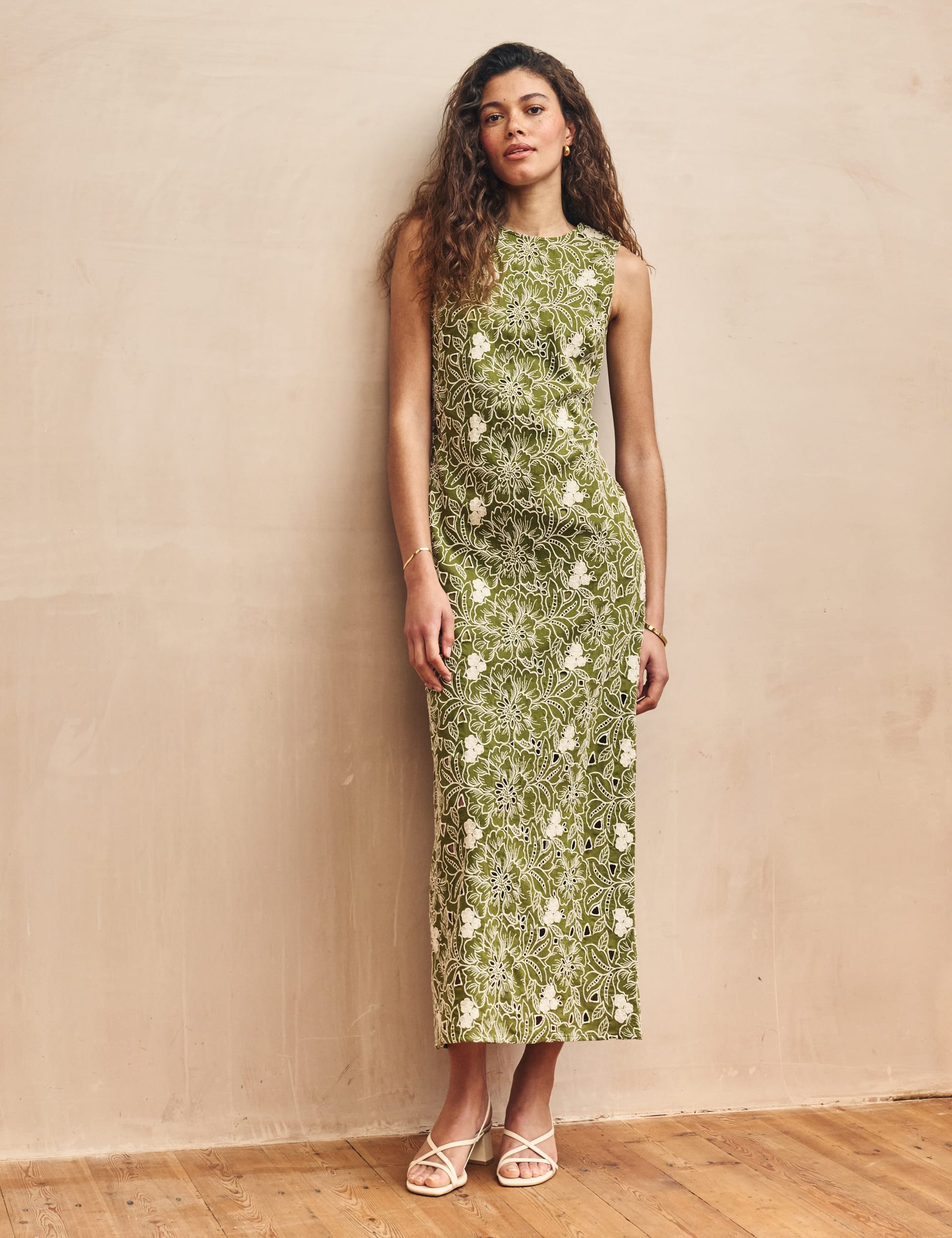 Floral Maxi Bodycon Dress with Linen