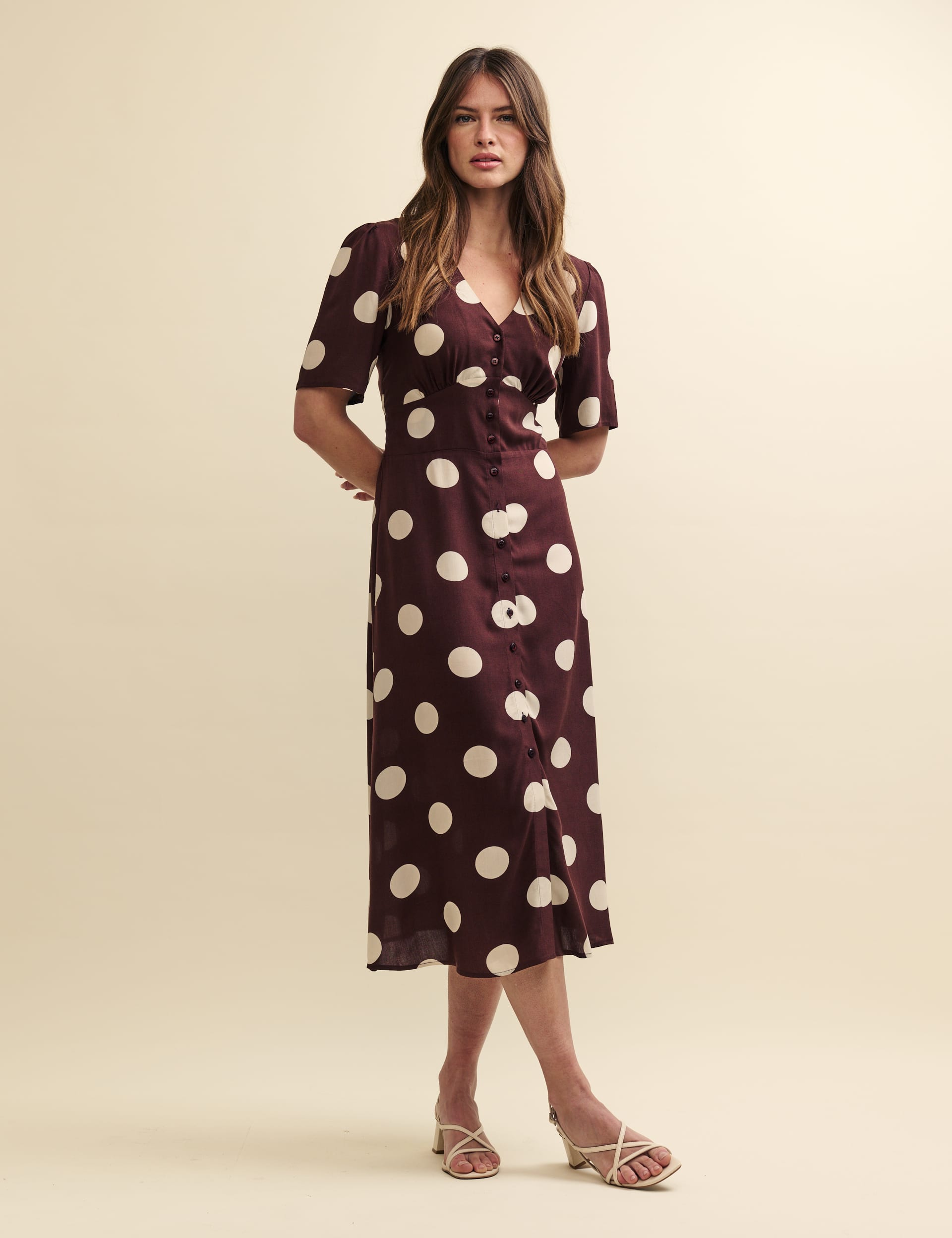 Polka Dot V-Neck Midi Tea Dress