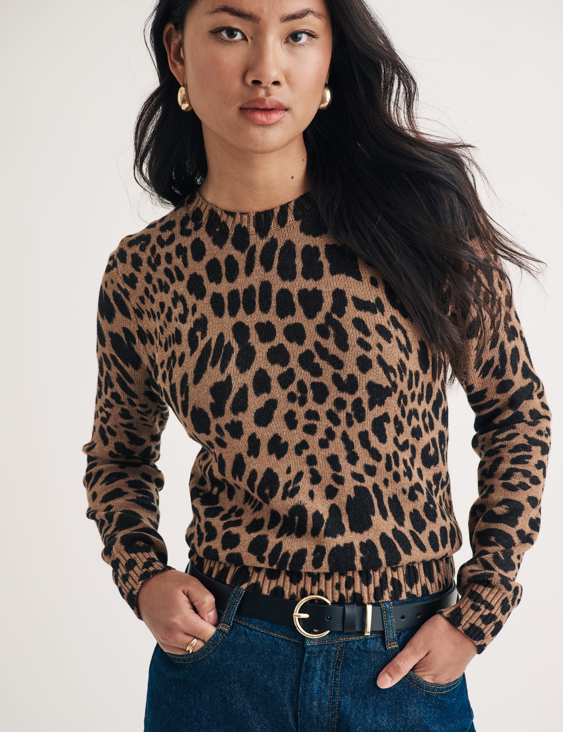 Animal print polo neck jumper best sale