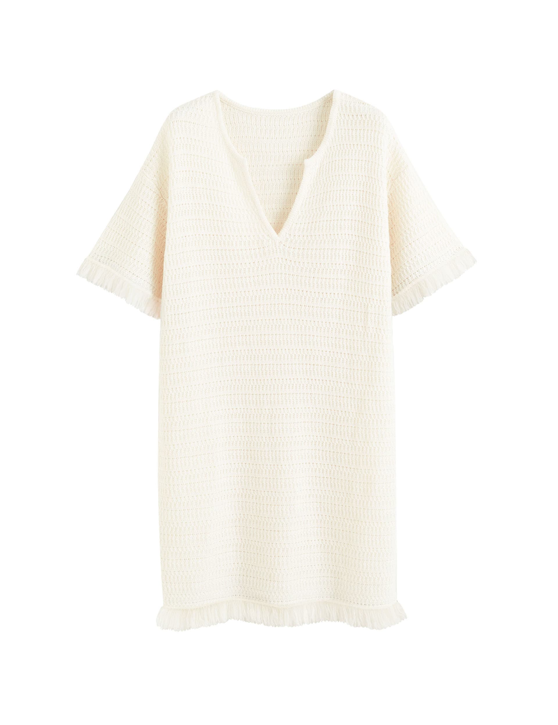 Linen Blend Knitted Mini Kaftan Dress