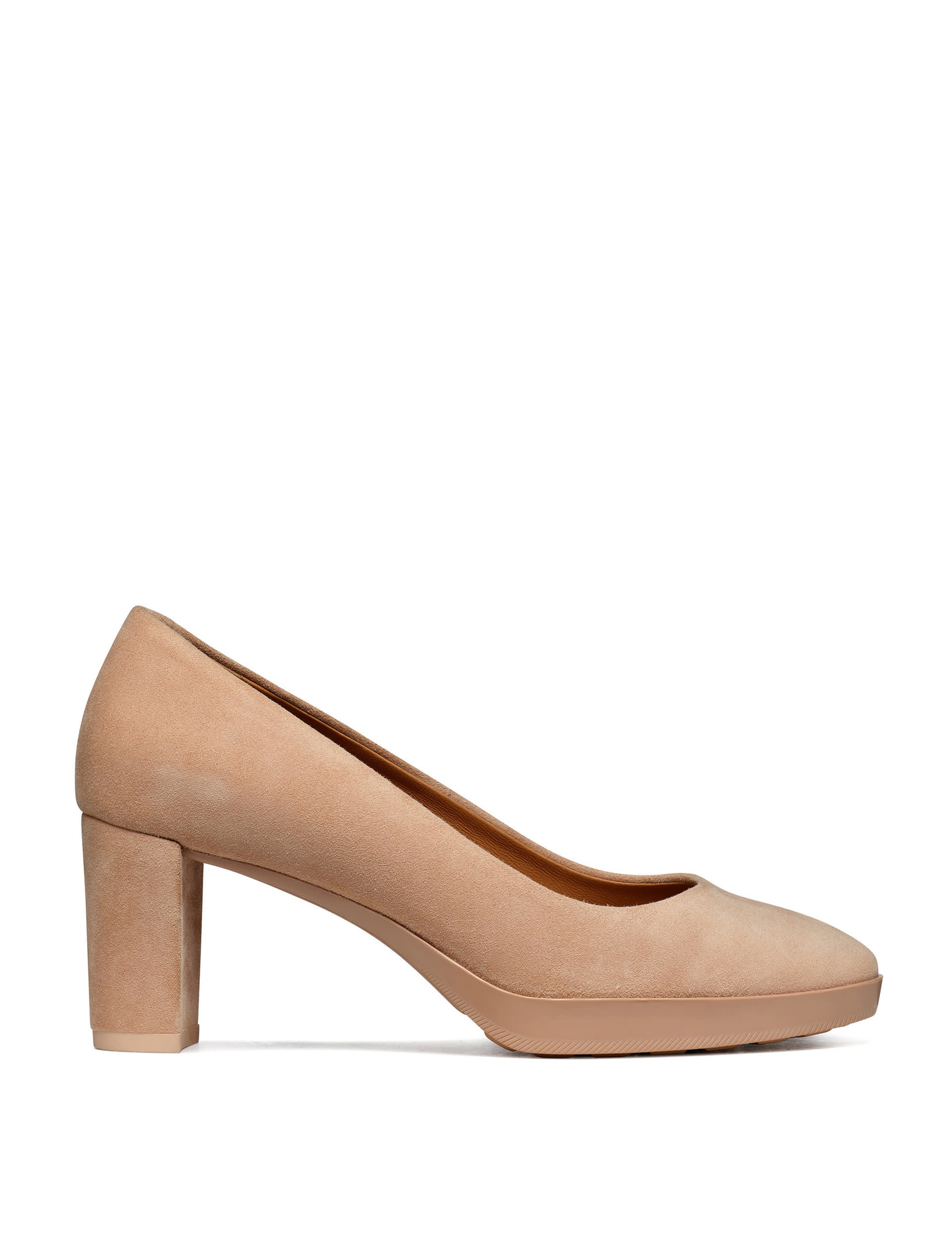 Suede Slip On Block Heel Court Shoes