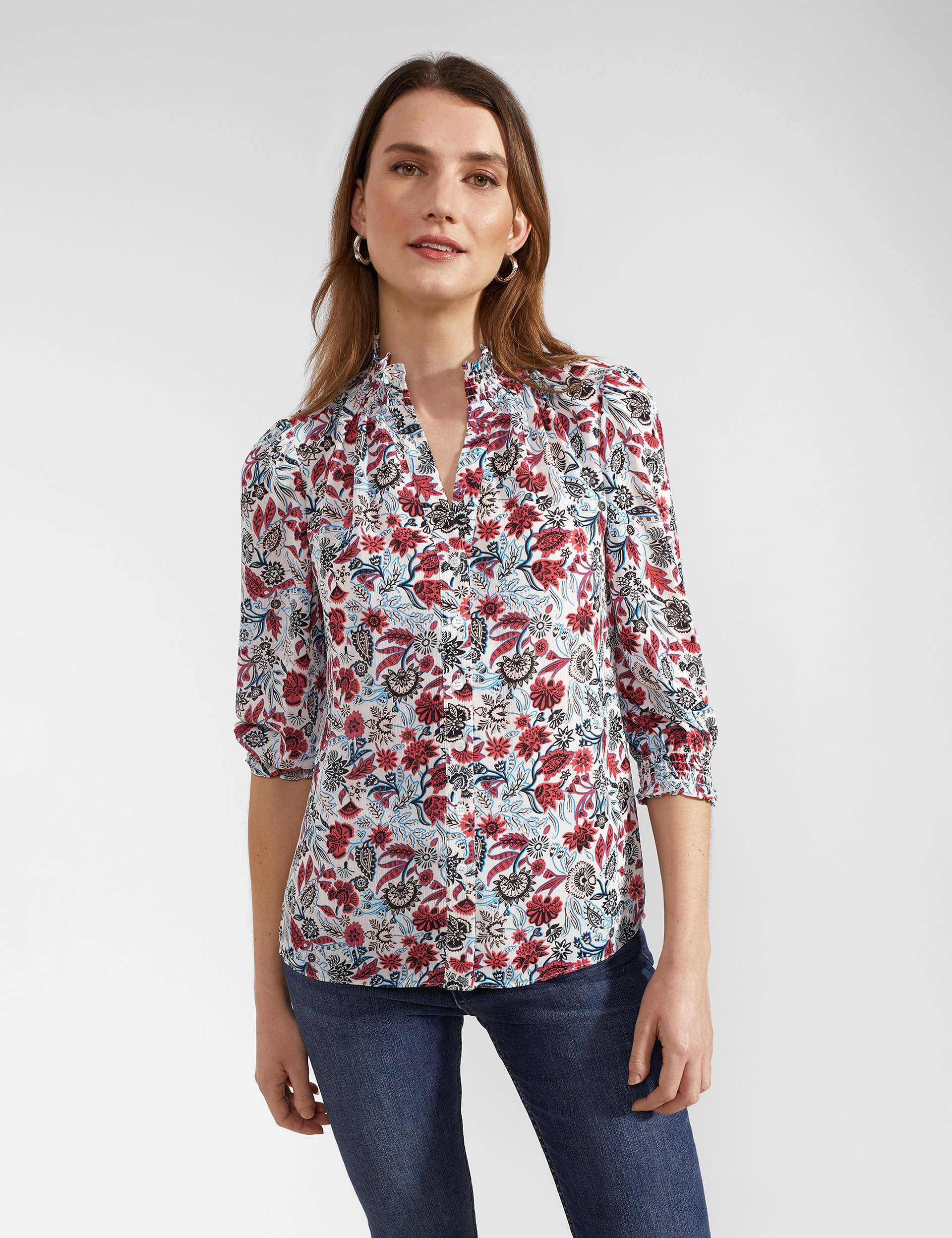 Floral High Neck Button Through Blouse | HOBBS | M&S