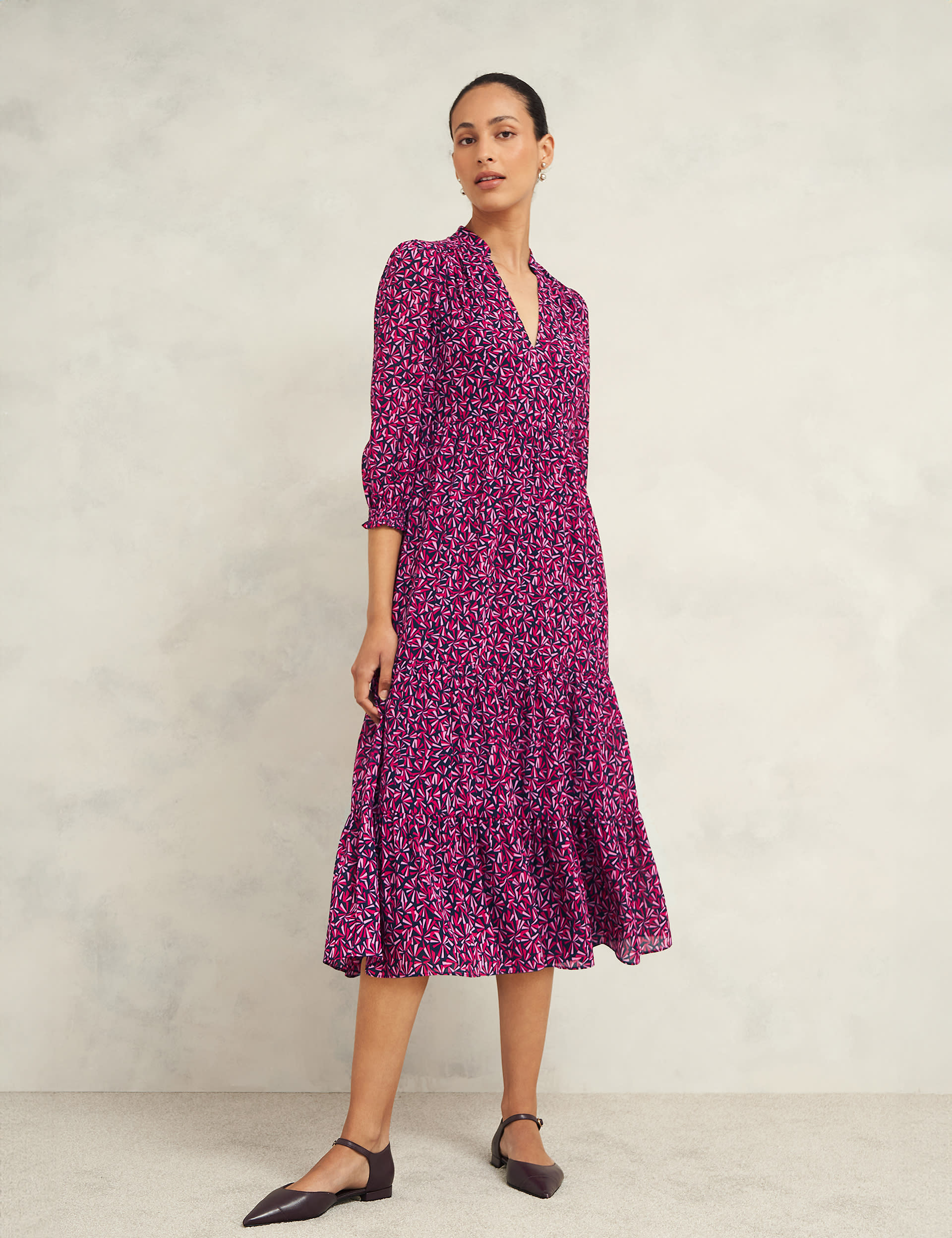 Printed V-Neck Midi Tiered Dress | HOBBS | M&S