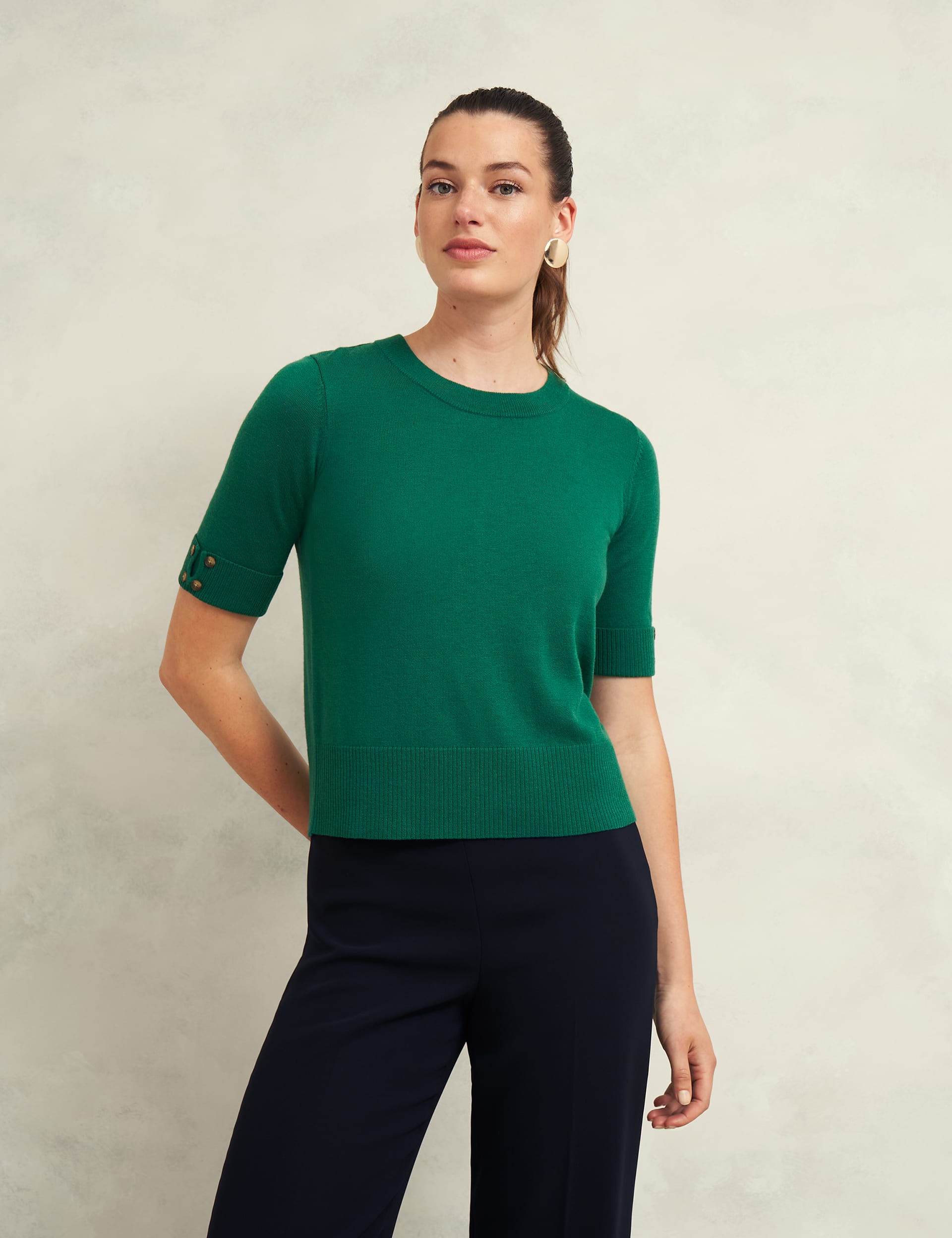 Short Sleeve Crew Neck Jumper with Merino Wool HOBBS M S