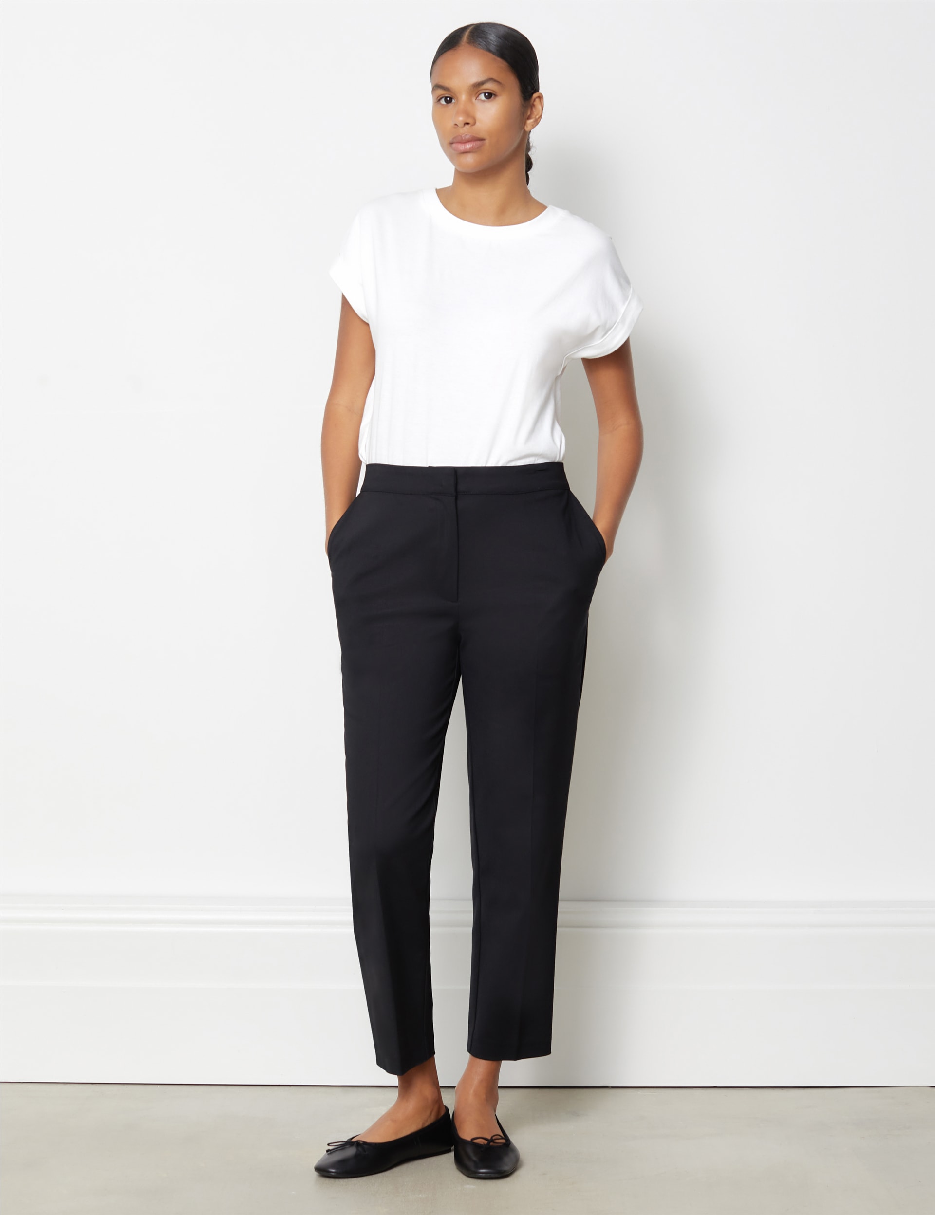 Cotton Blend Slim Fit Cropped Trousers | Albaray | M&S