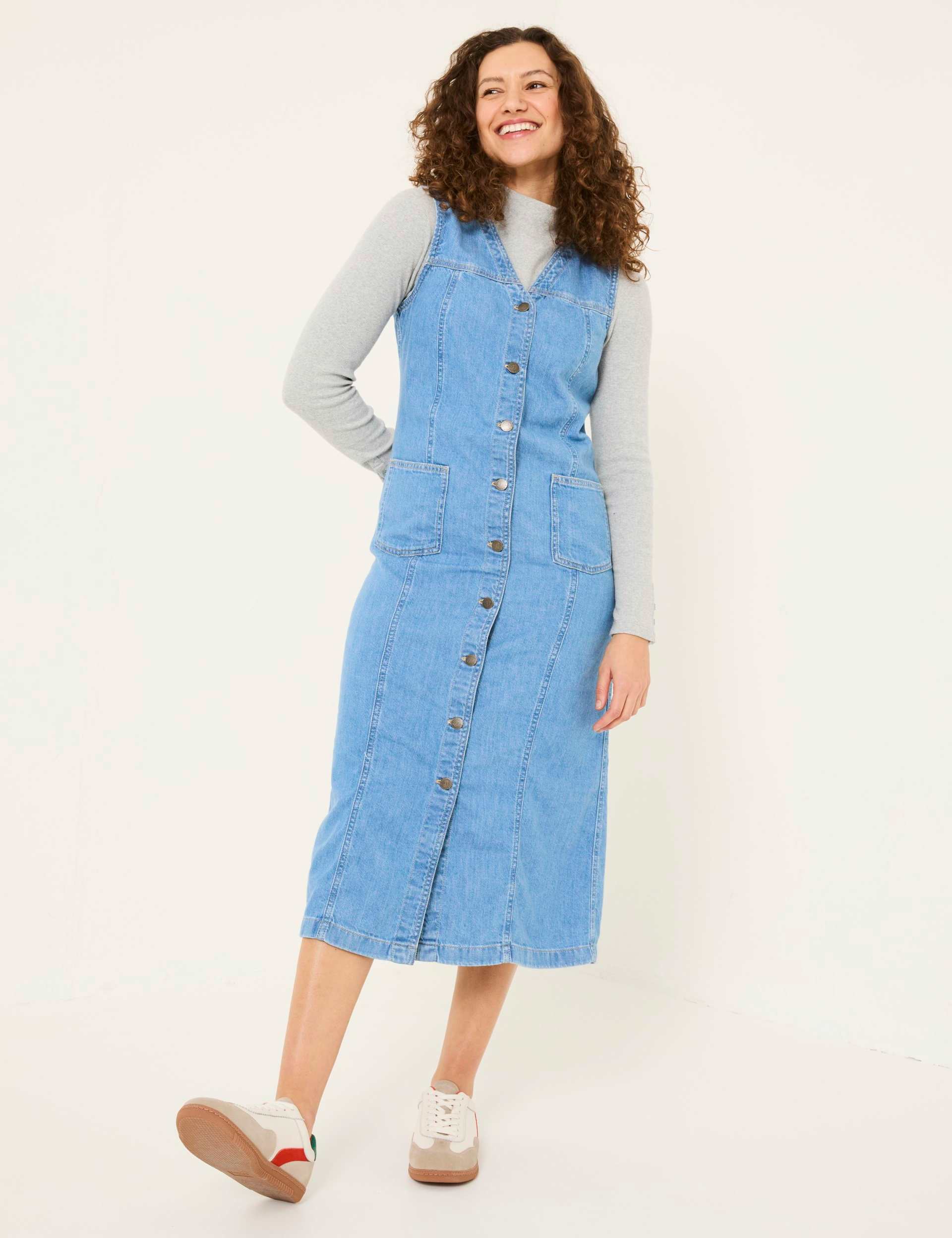 Denim V-Neck Button Through Midi Shift Dress | FatFace | M&S