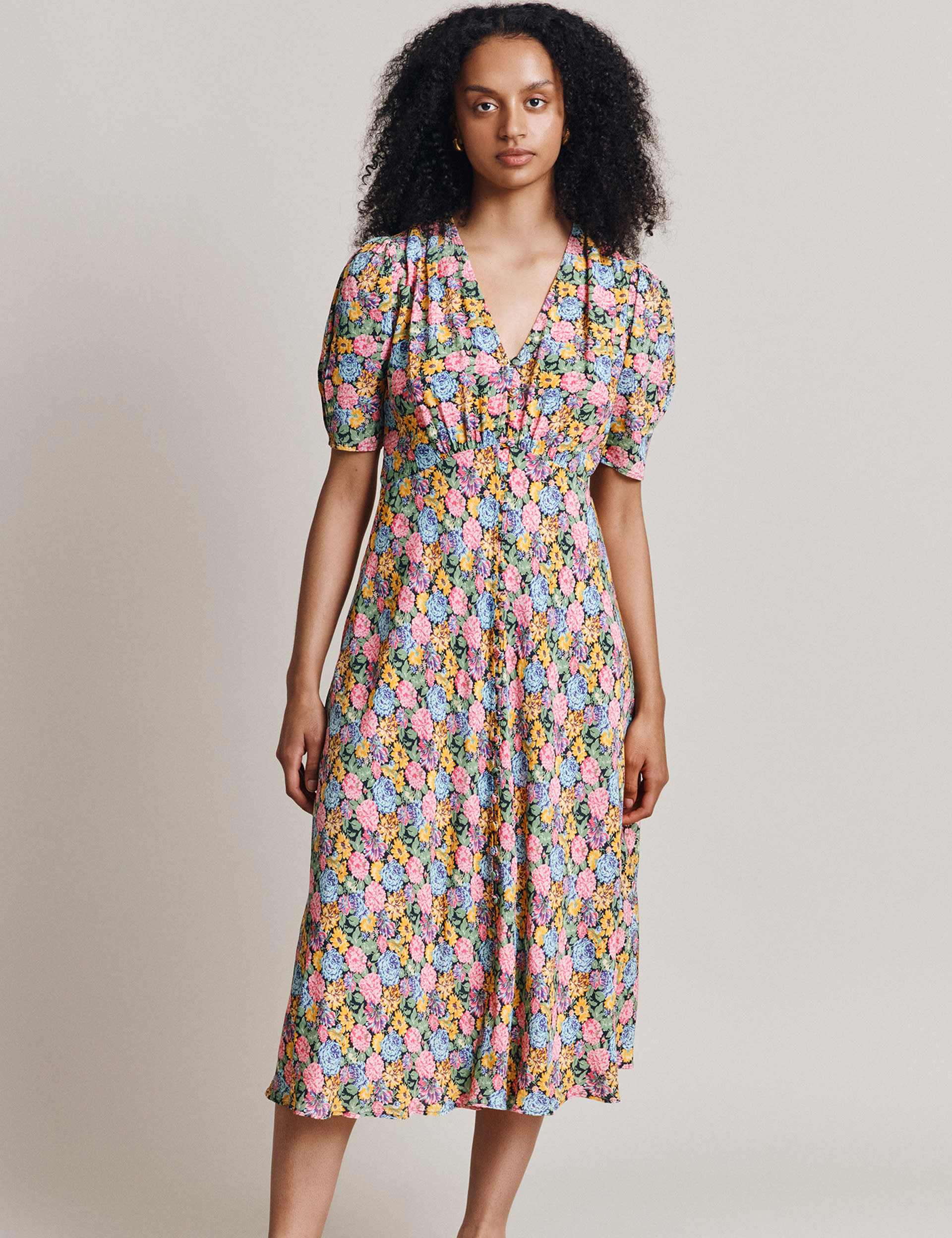 Floral V-Neck Button Through Midi Tea Dress | Ghost | M&S