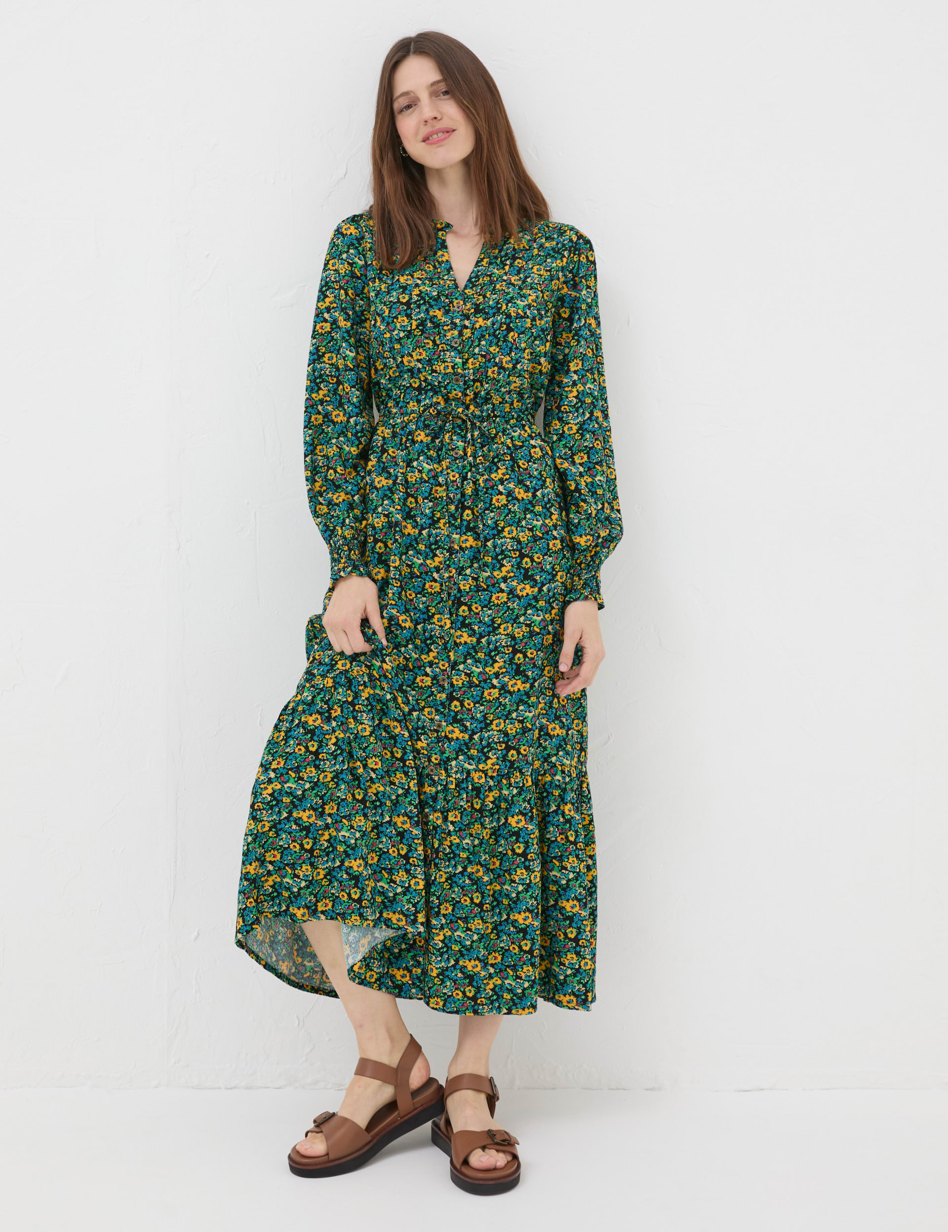 Floral V-Neck Tie Waist Midi Shirt Dress | FatFace | M&S