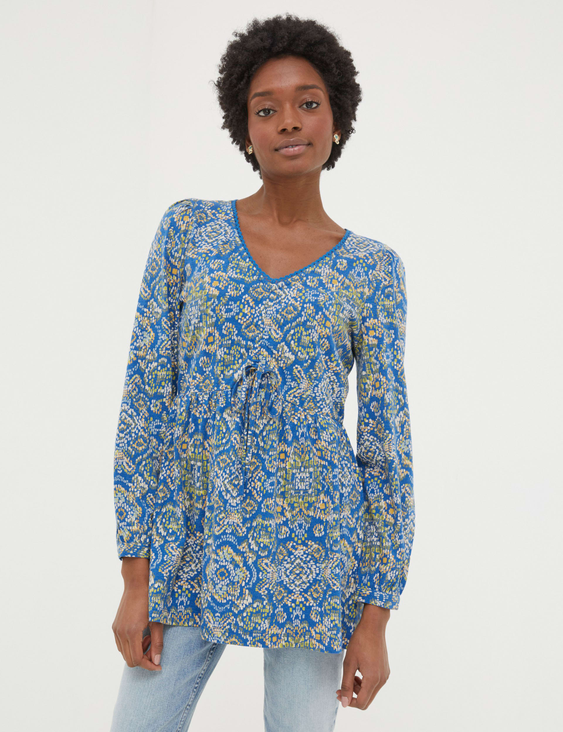 Cotton Modal Blend Printed V-Neck Tunic | FatFace | M&S