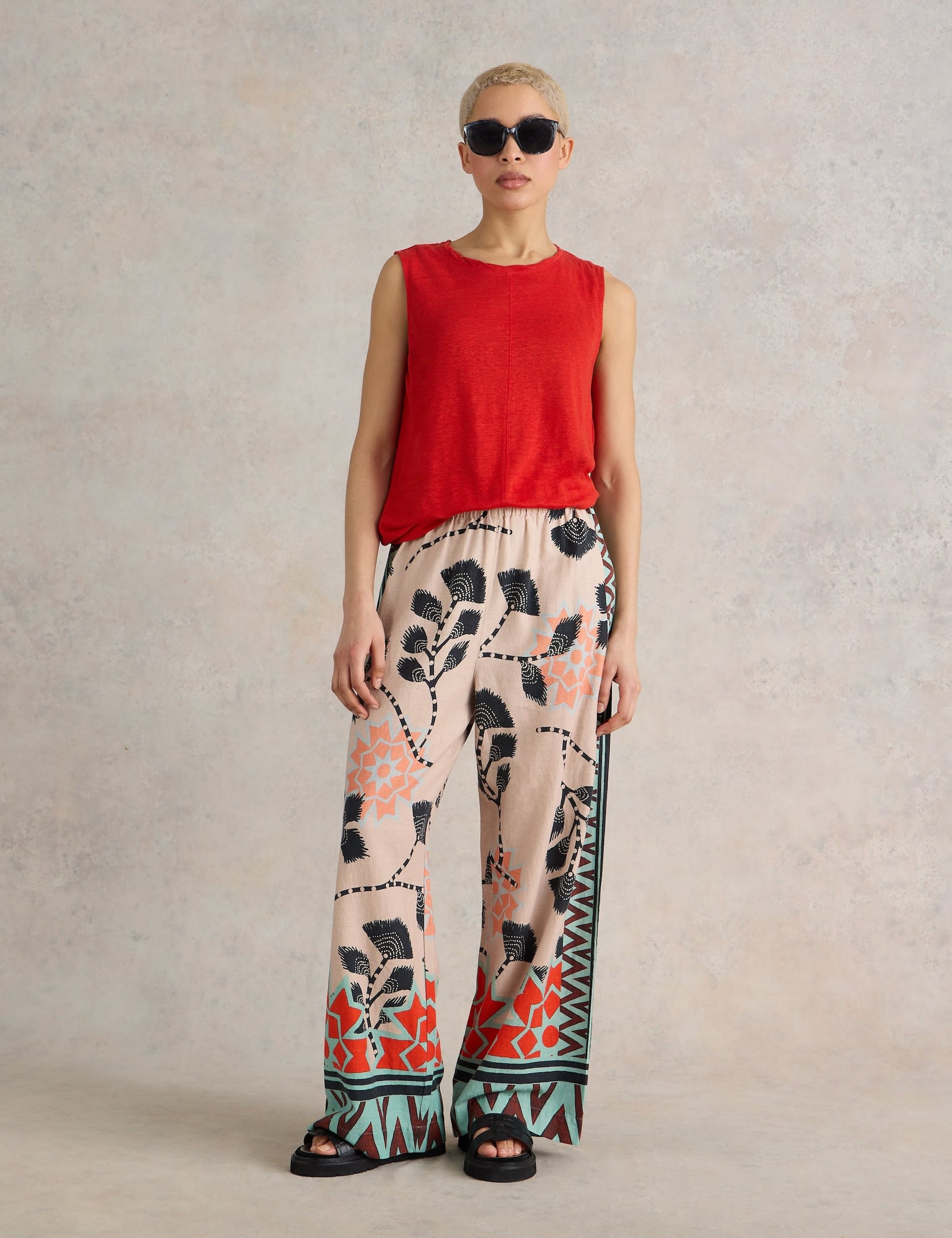 Linen Rich Printed Wide Leg Trousers | White Stuff | M&S