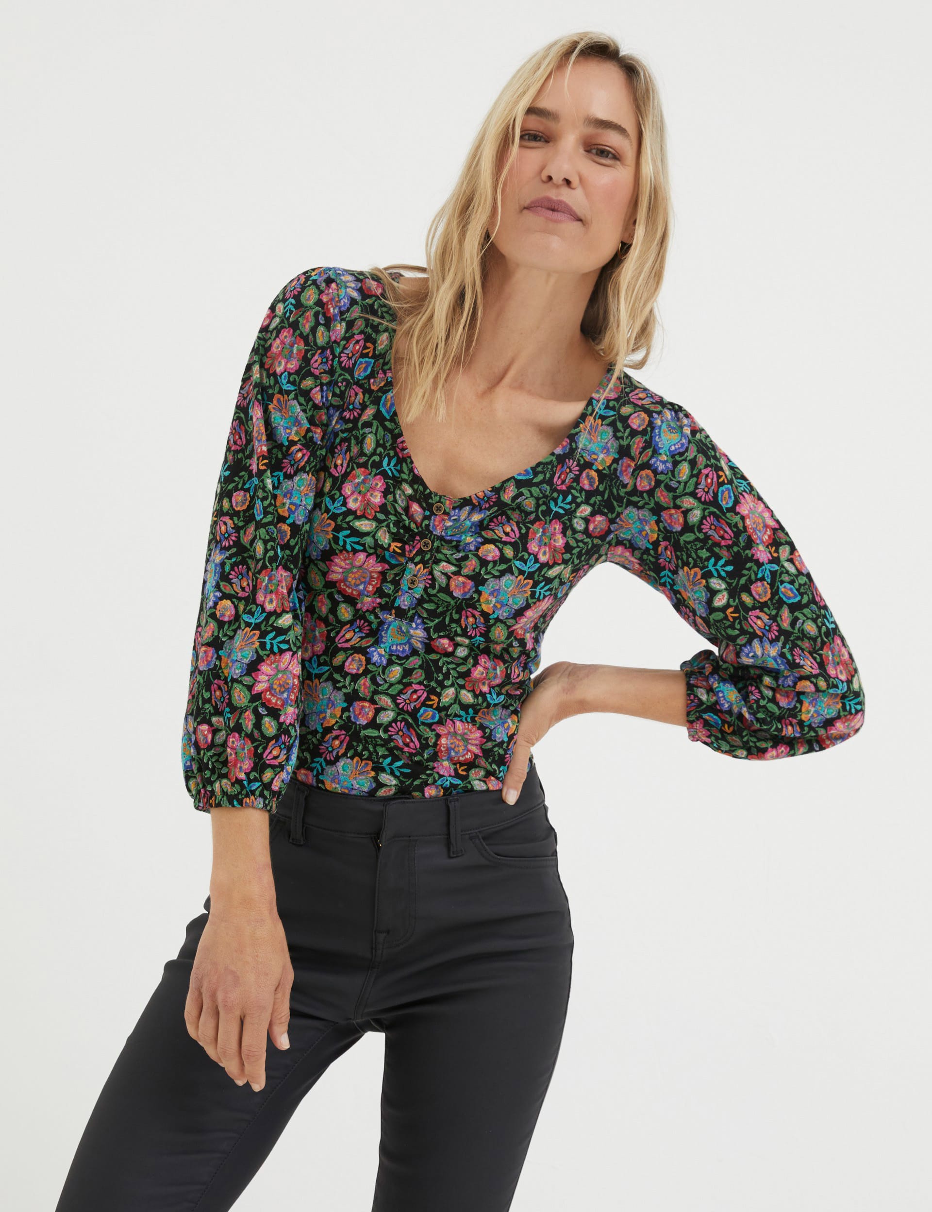 Madelia V Neck L S Knit Top Fungi