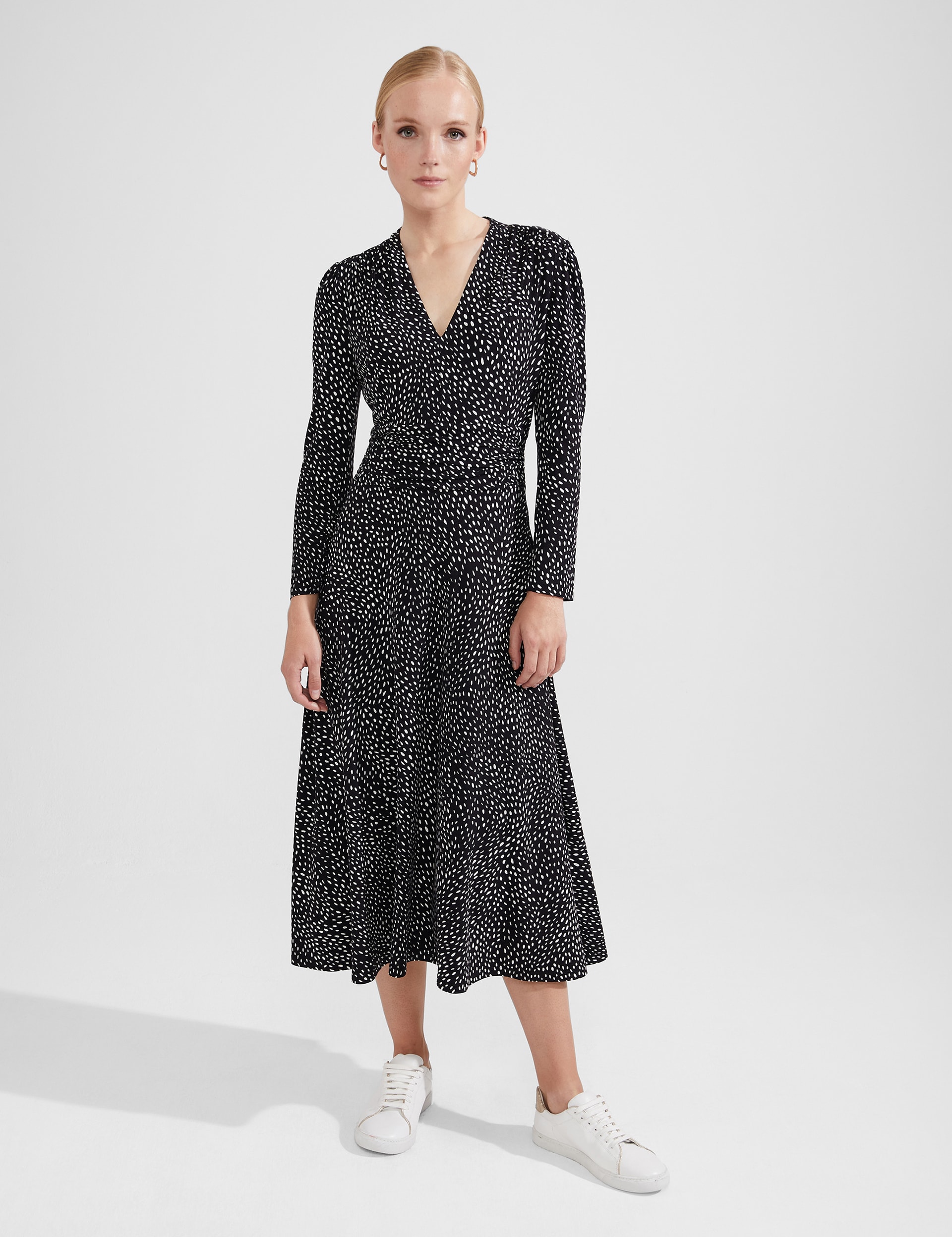 Jersey Polka Dot V-Neck Midi Swing Dress | HOBBS | M&S