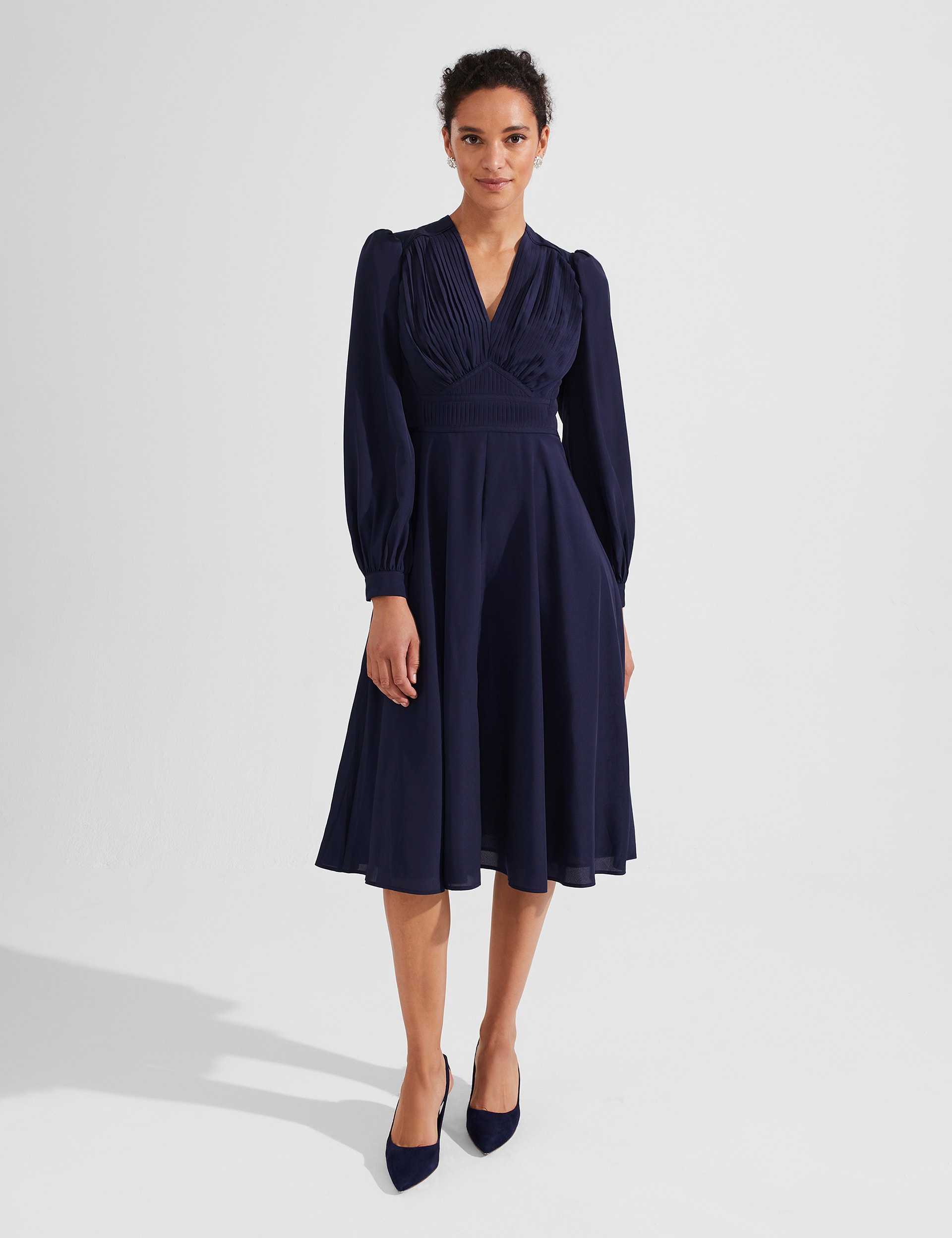 V-Neck Puff Sleeve Midi Swing Dress | HOBBS | M&S