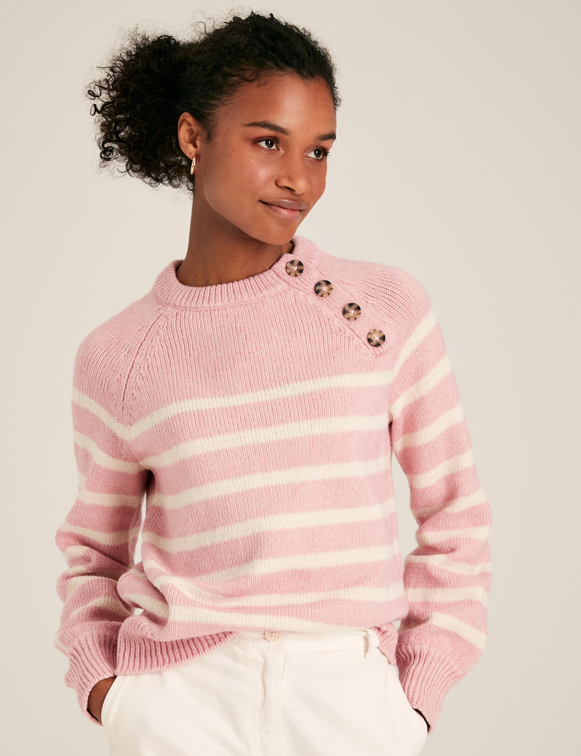 Cotton Rich Striped Button Detail Jumper | Joules | M&S