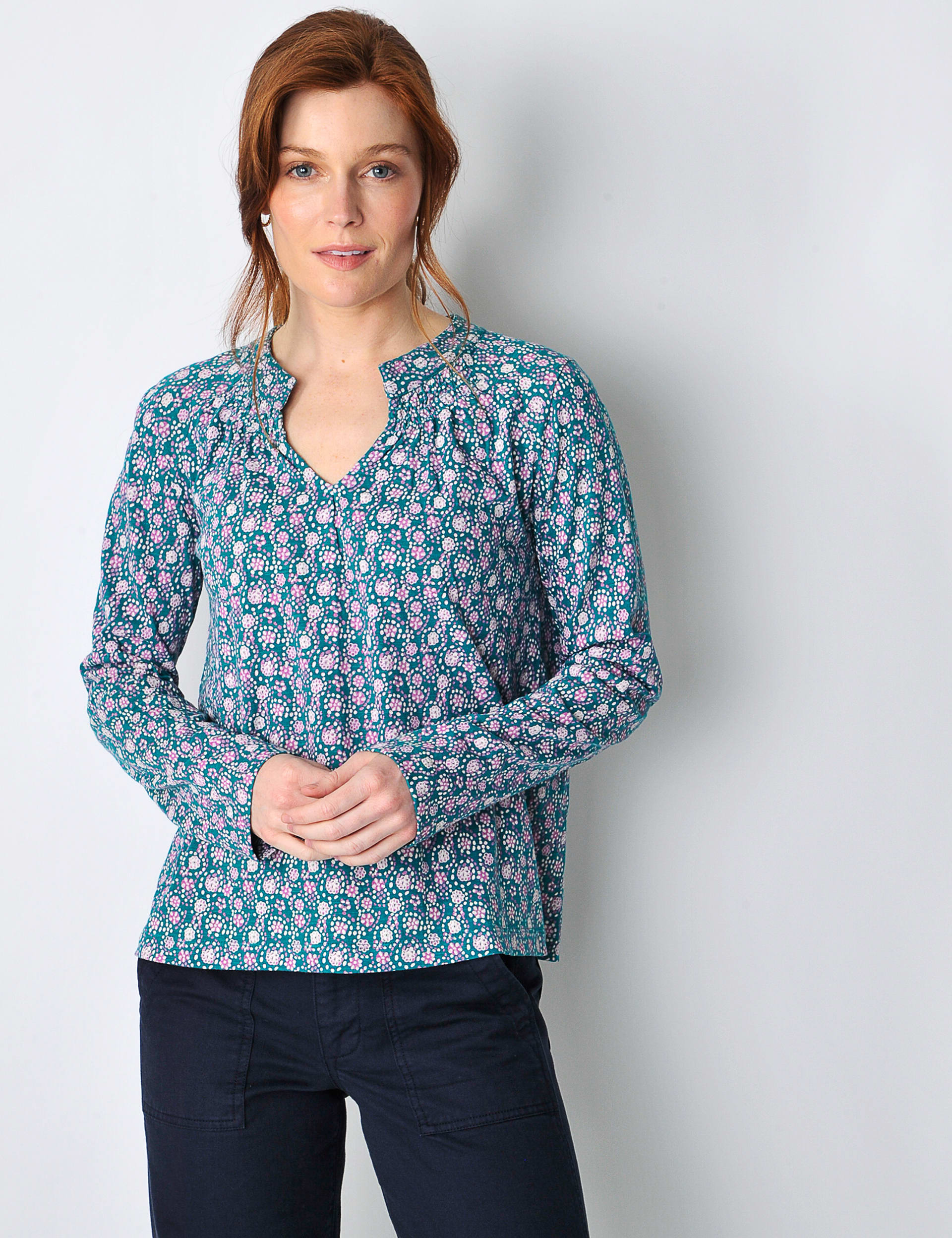 Modal Blend Floral Notch Neck Shirred Blouse | Burgs | M&S