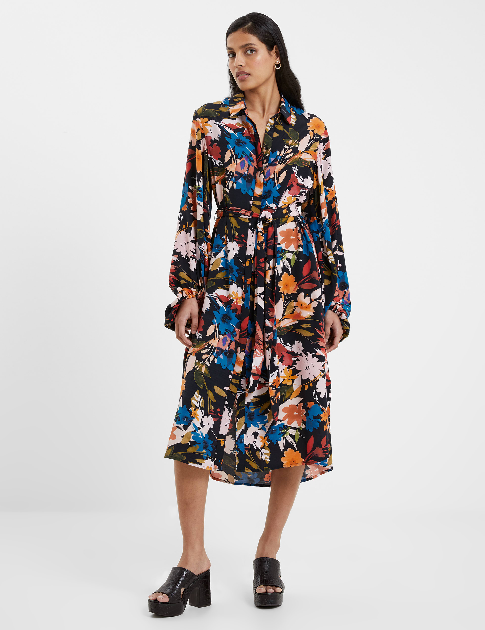 Floral Button Through Midi Shirt Dress 