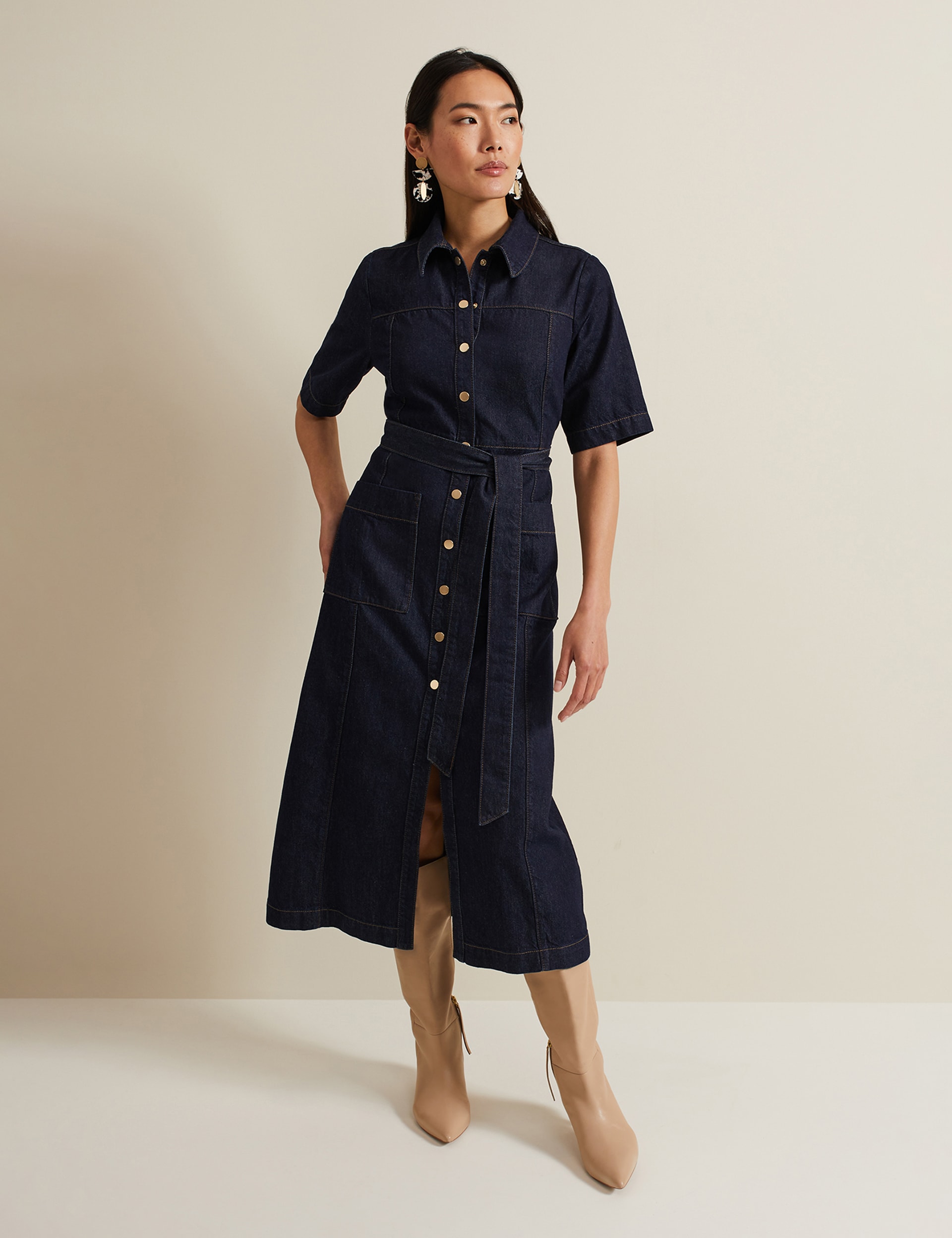 Denim Tie Waist Midi Shirt Dress | Phase Eight | M&S