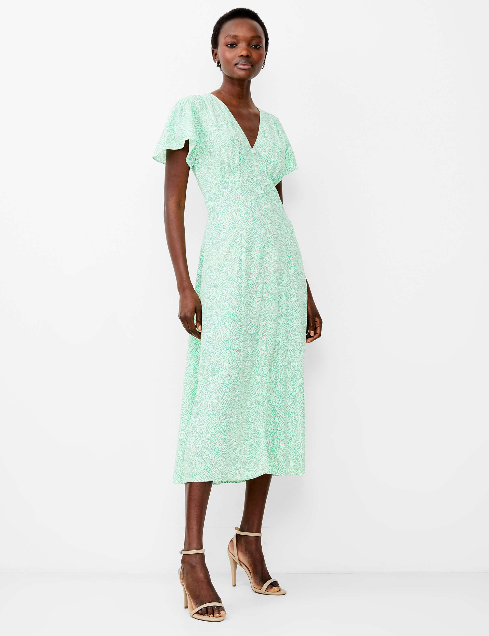 Printed V-Neck Button Through Midi Tea Dress | French Connection | M&S