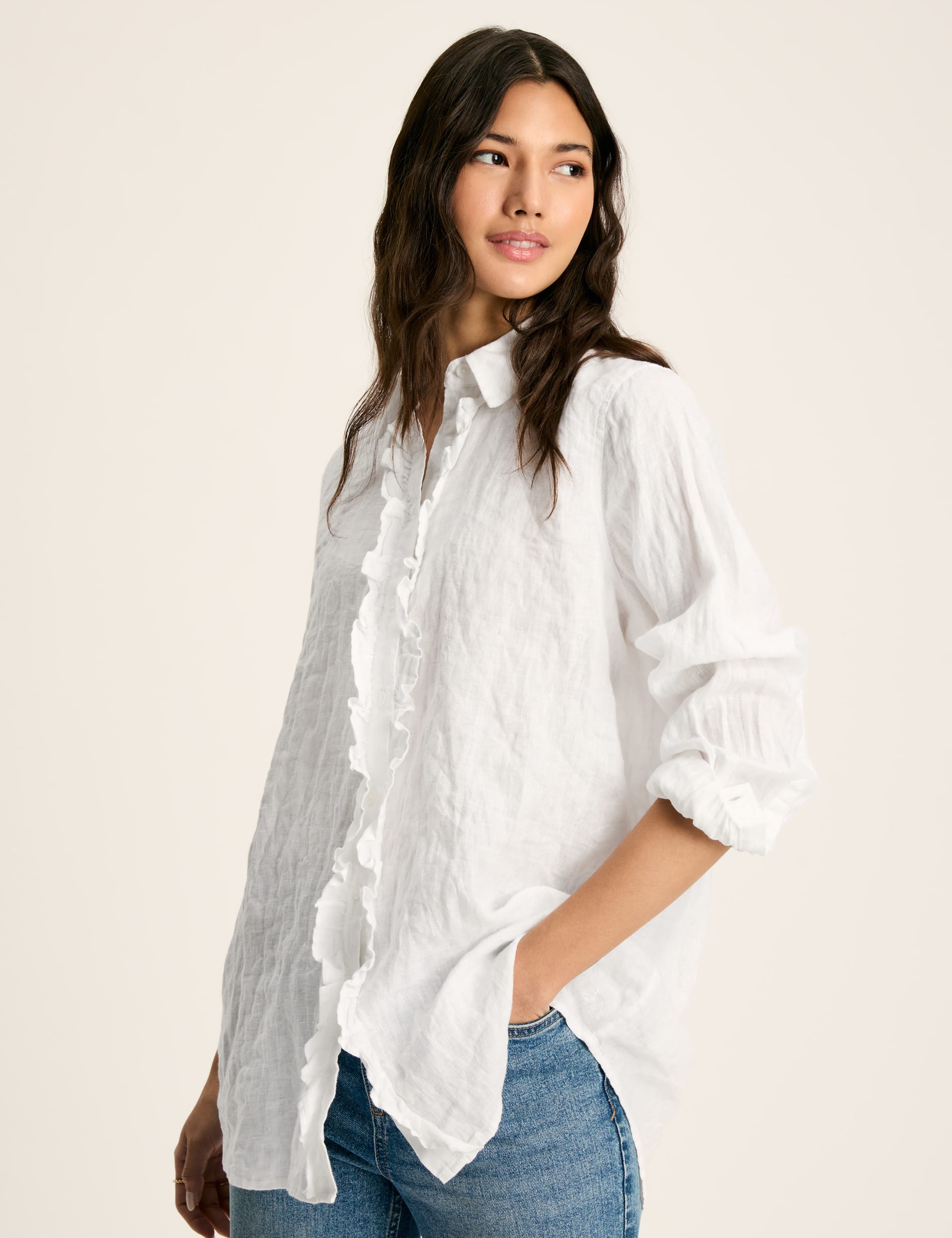 Pure Linen Collared Frill Detail Shirt | Joules | M&S