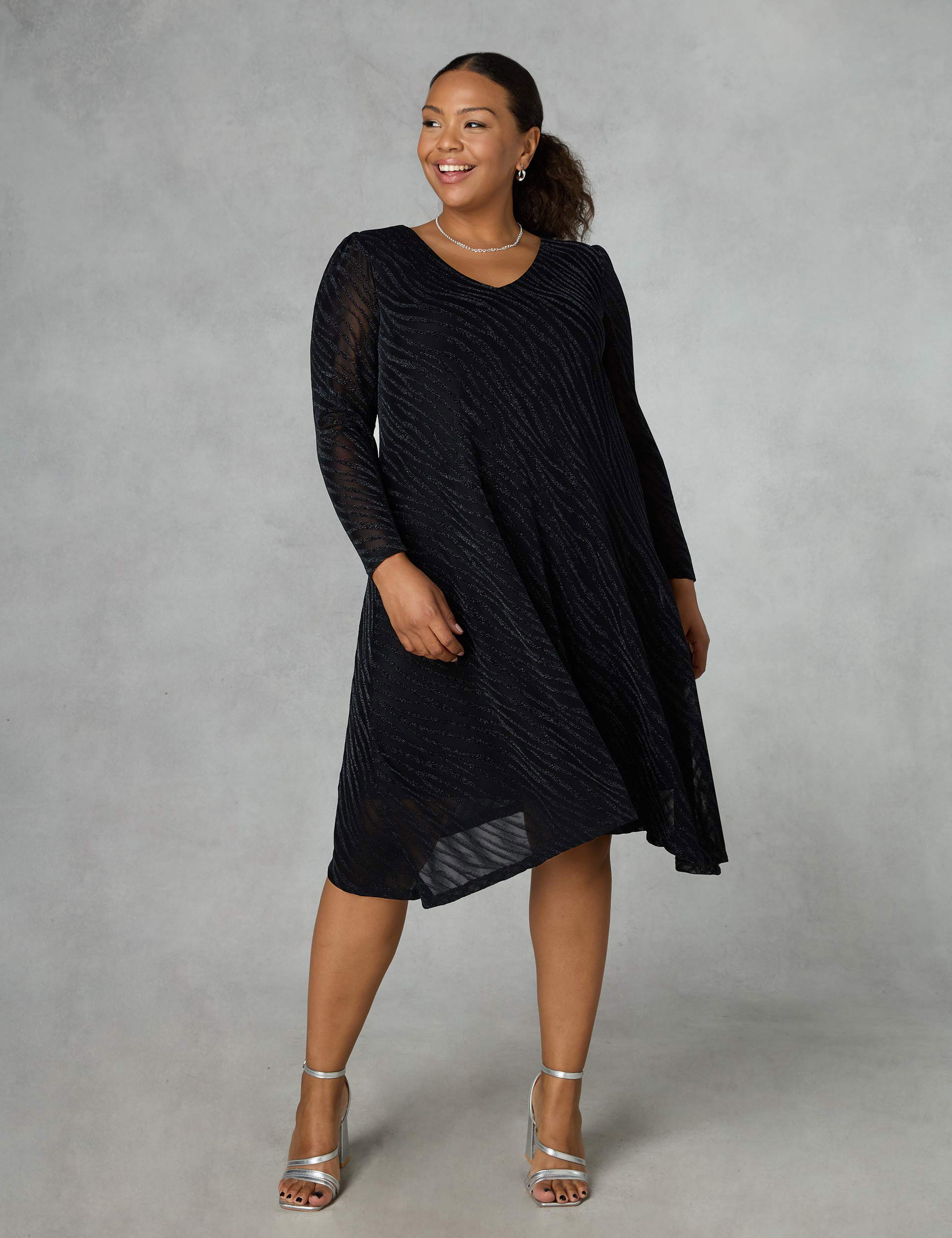 Textured V-Neck Knee Length Swing Dress | Live Unlimited London | M&S