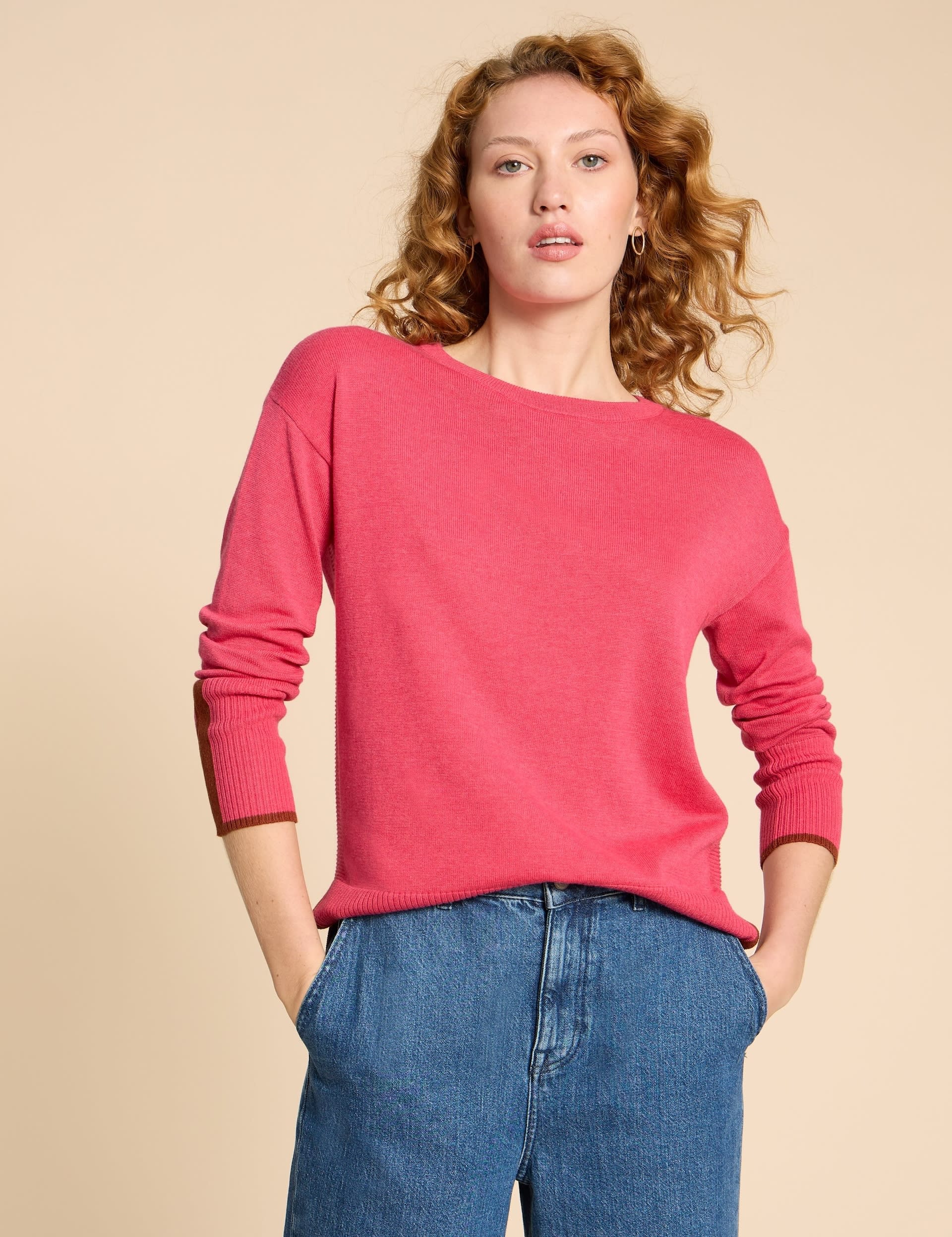 Cotton Rich Crew Neck Stepped Hem Jumper | White Stuff | M&S