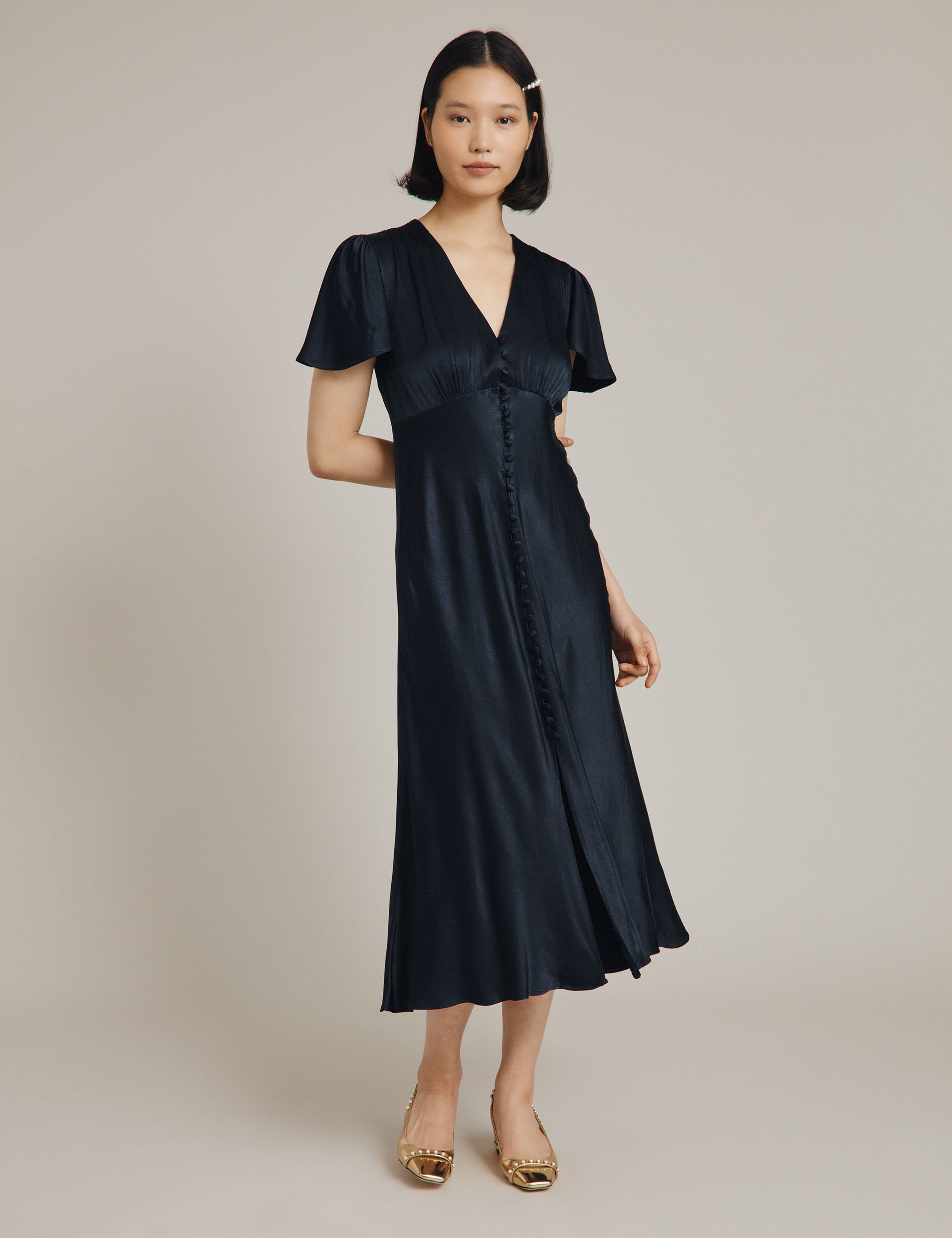 Satin V-Neck Button Front Midaxi Tea Dress | Ghost | M&S