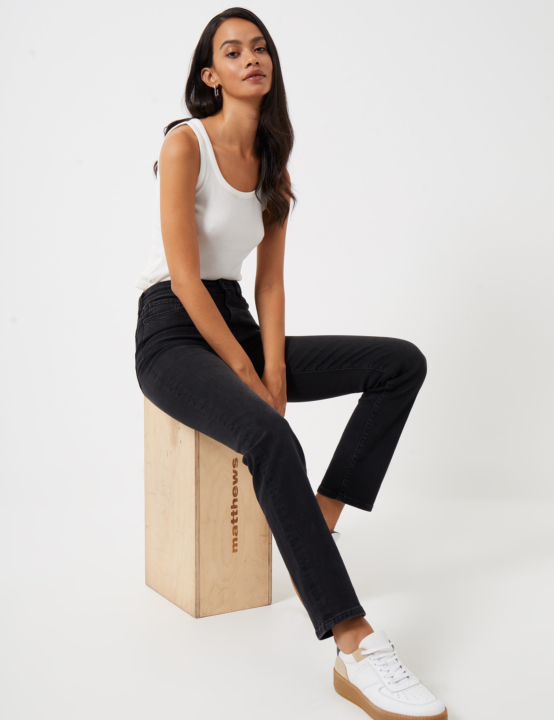 High-Waisted Slim Straight-Leg Trousers