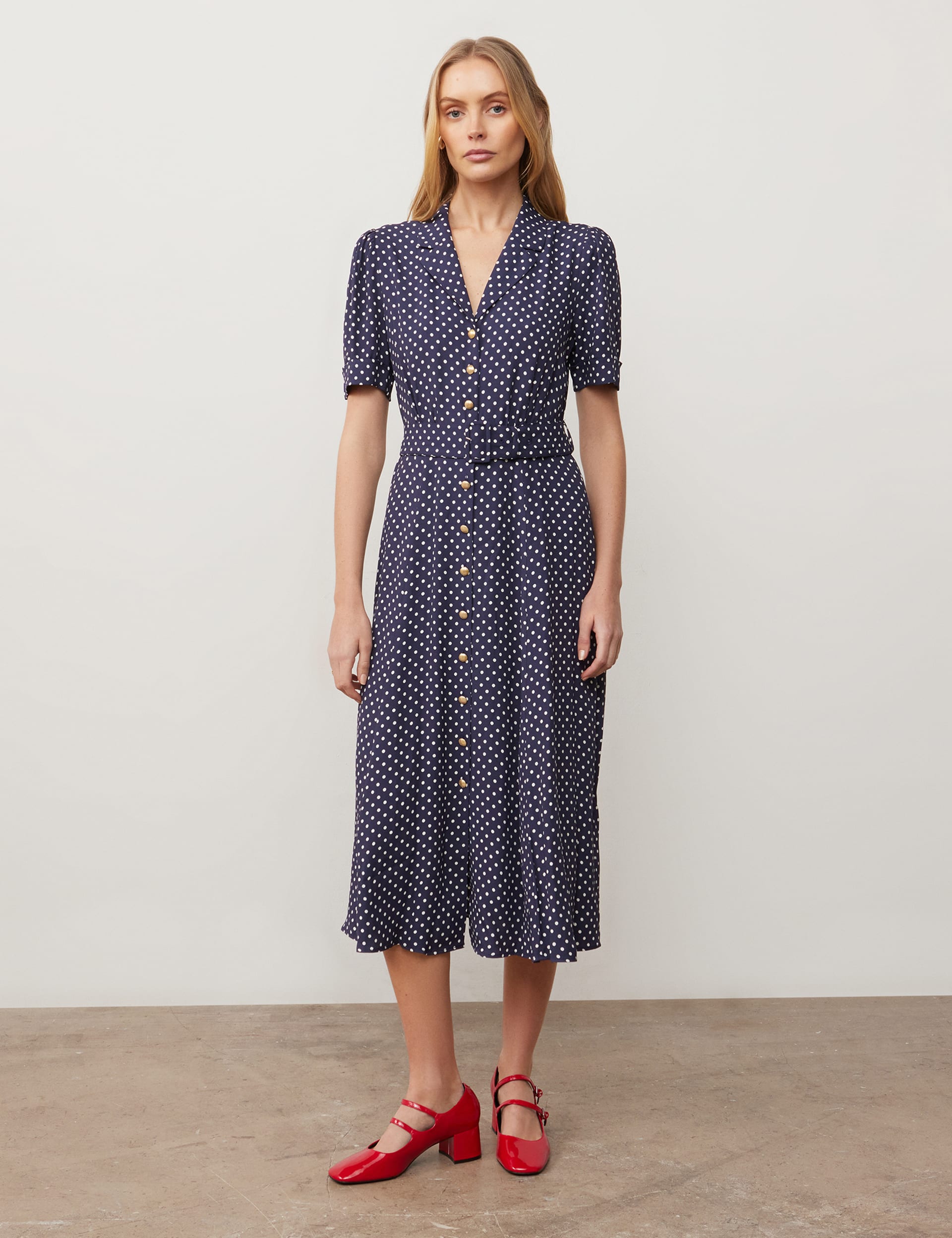 Polka Dot Button Through Midi Waisted Dress | Finery London | M&S