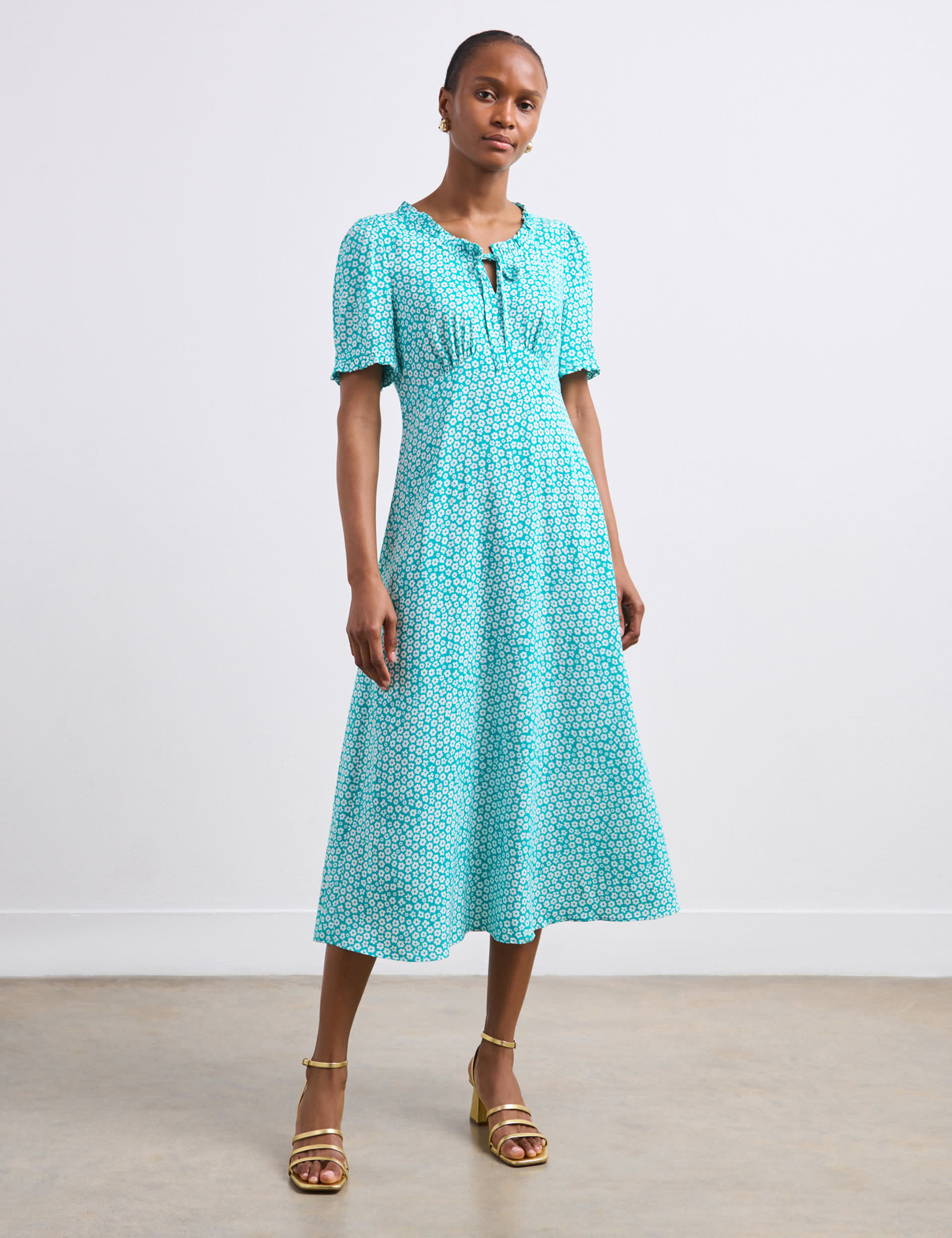 Floral Tie Neck Ruffle Midi Tea Dress | Finery London | M&S