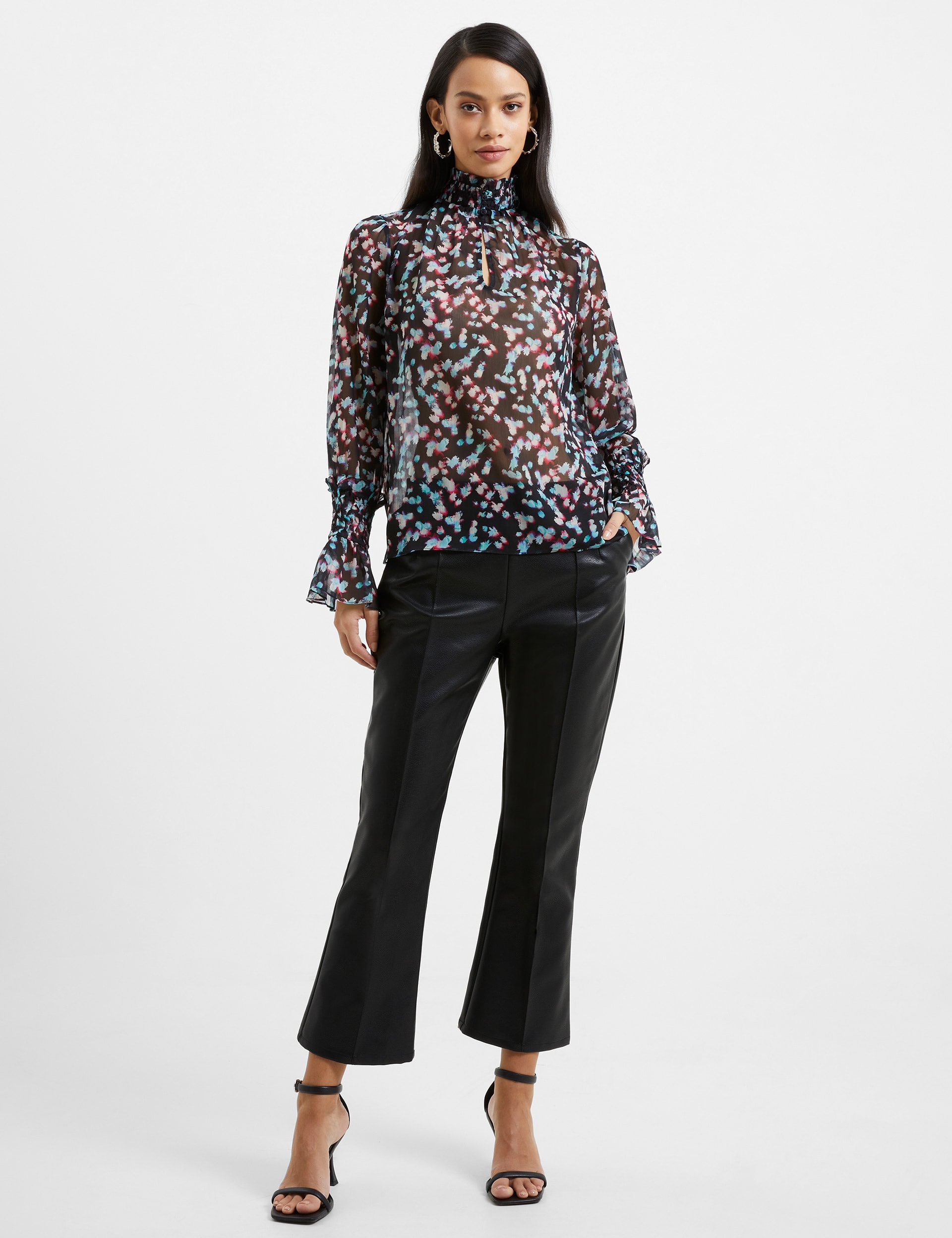 Sheer Printed High Neck Frill Sleeve Blouse | French Connection | M&S