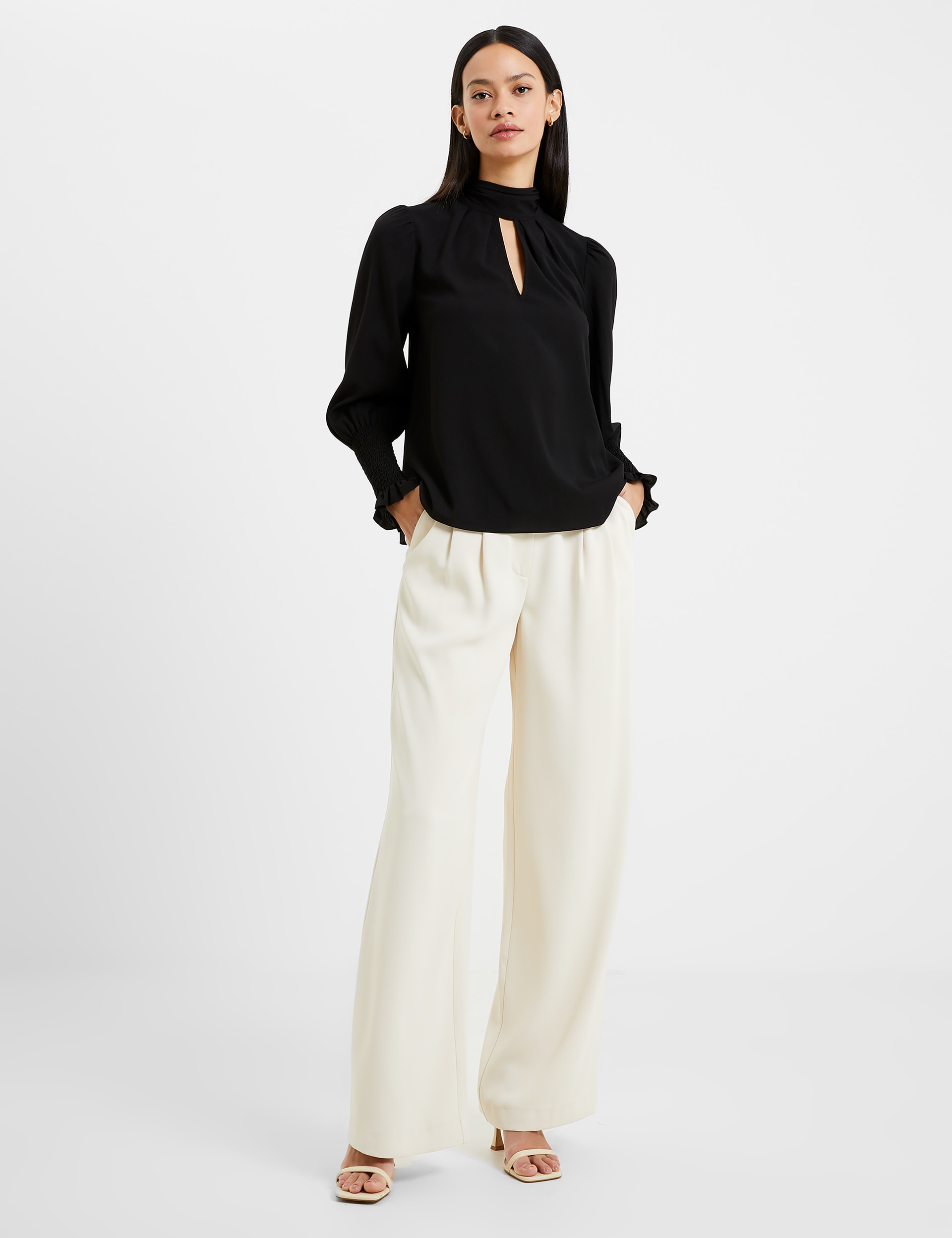 Crepe High Neck Blouson Sleeve Blouse | French Connection | M&S