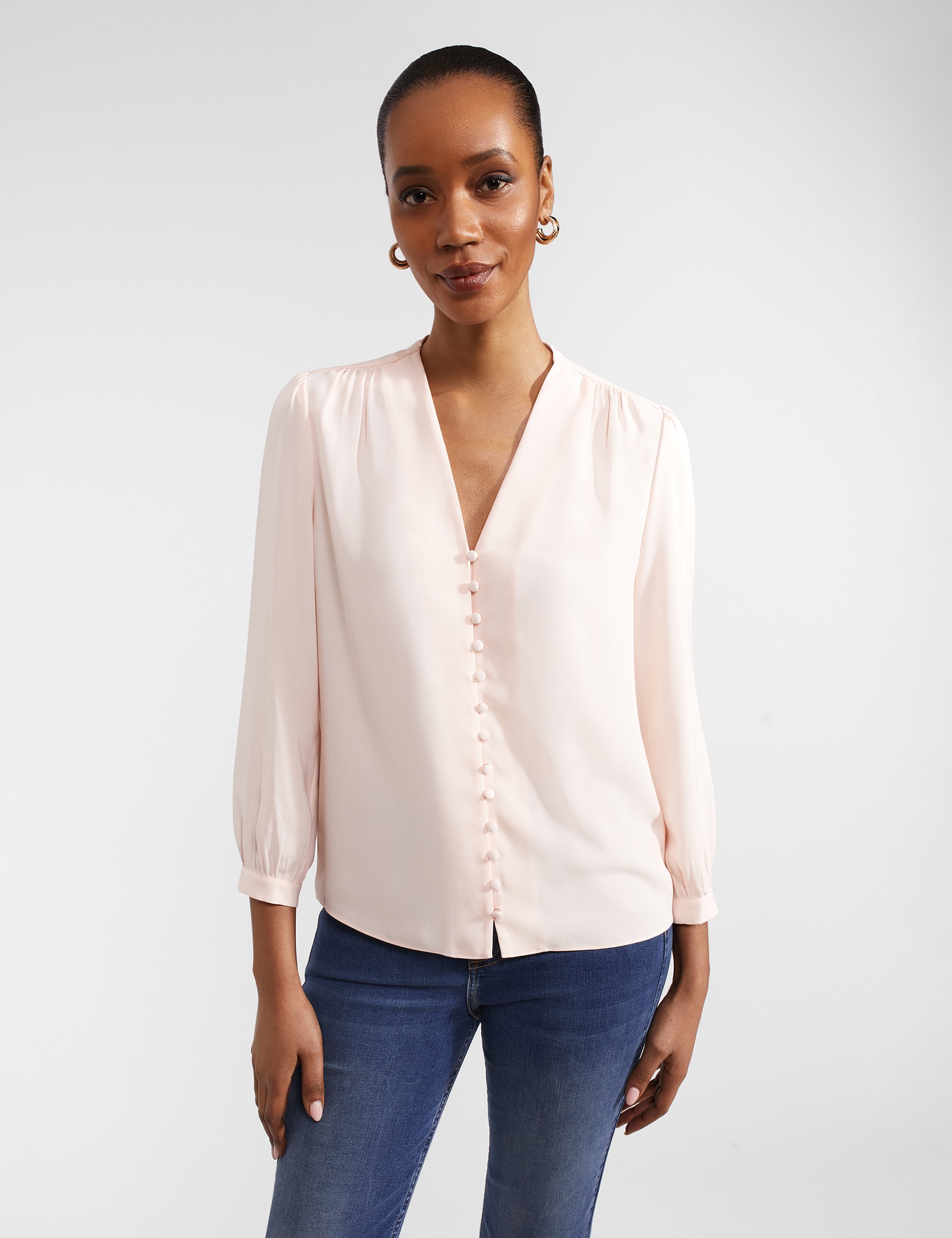 V-Neck Button Through Blouse | HOBBS | M&S