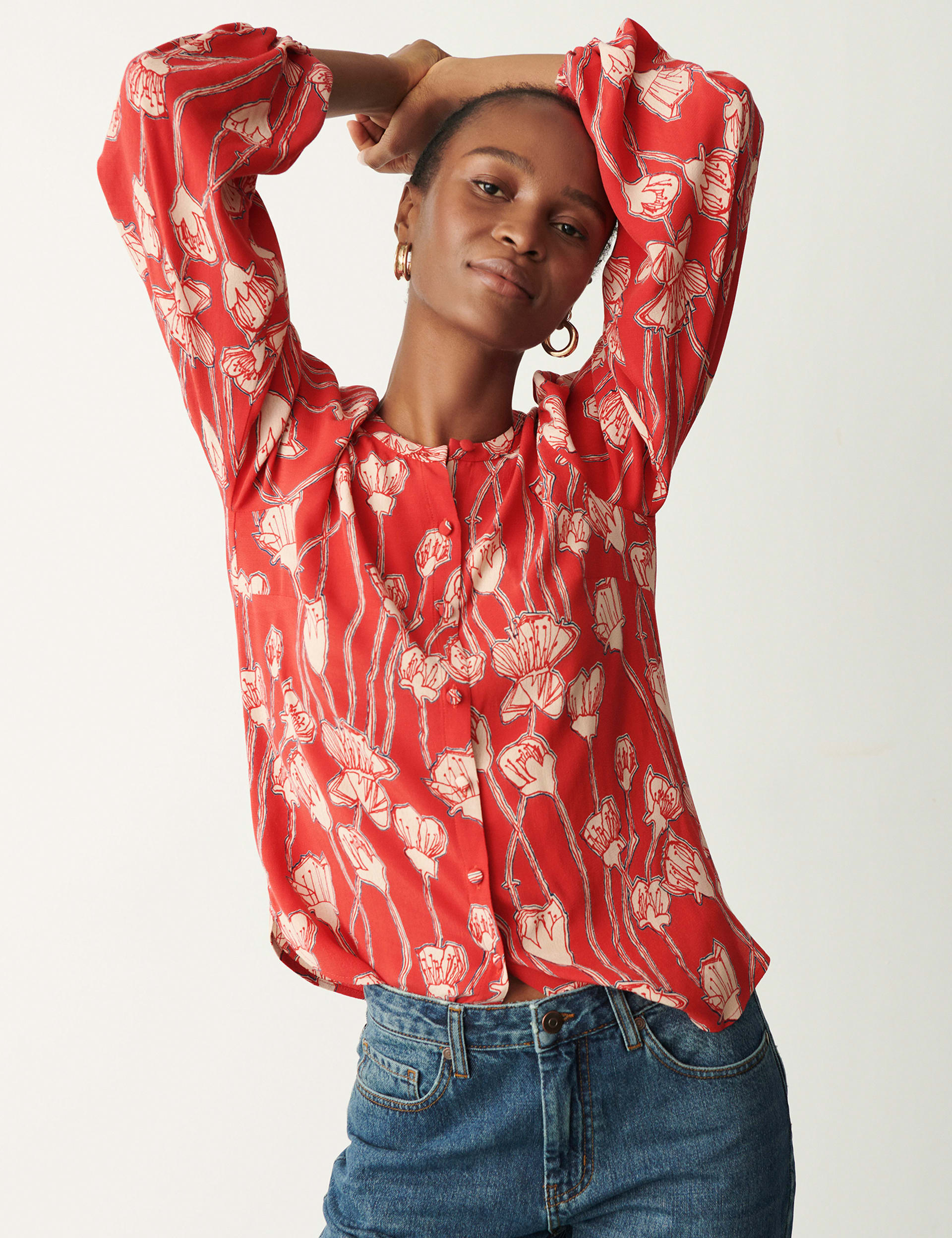 Floral Crew Neck Blouson Sleeve Blouse | Finery London | M&S