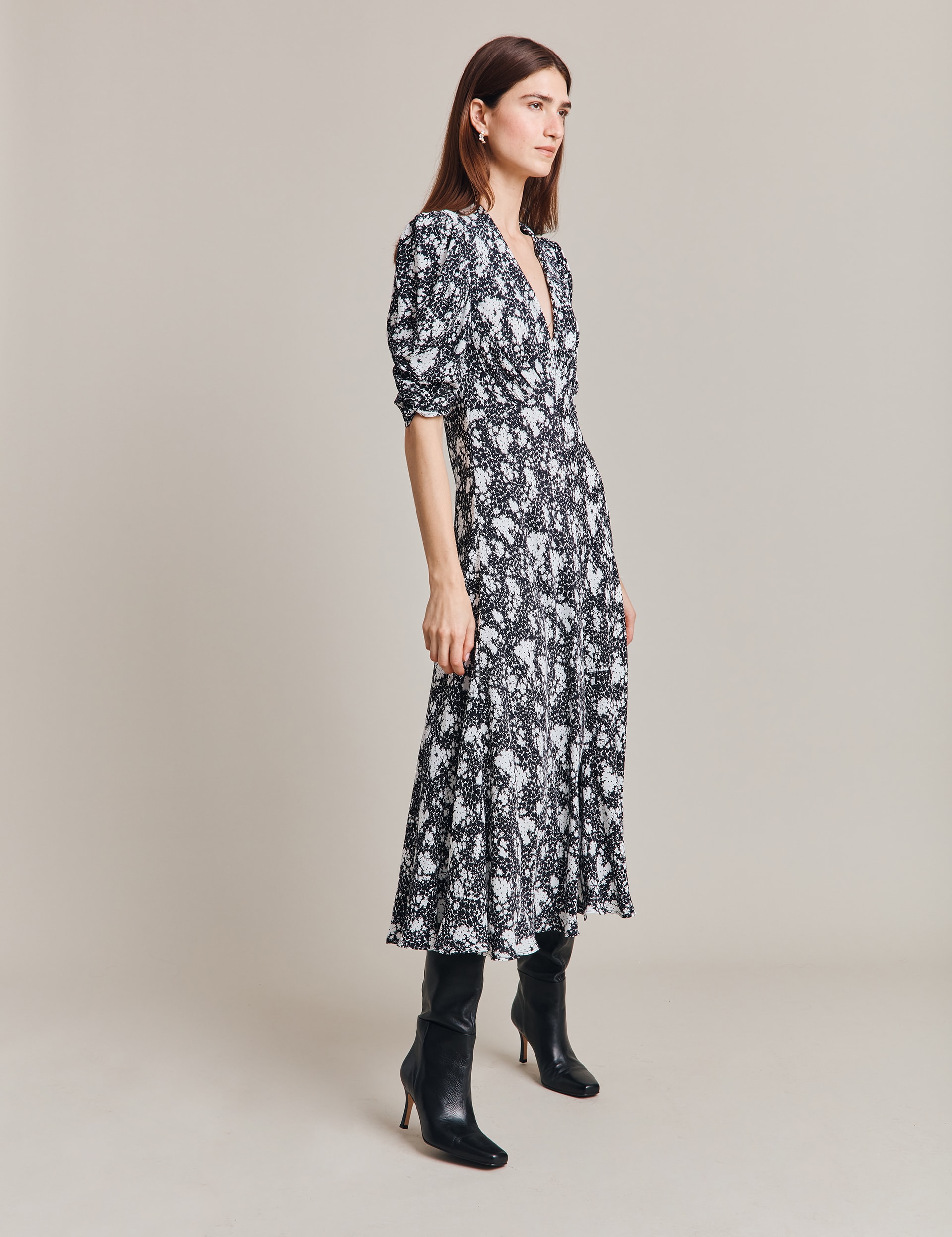 Floral V-Neck Puff Sleeve Midaxi Tea Dress | Ghost | M&S