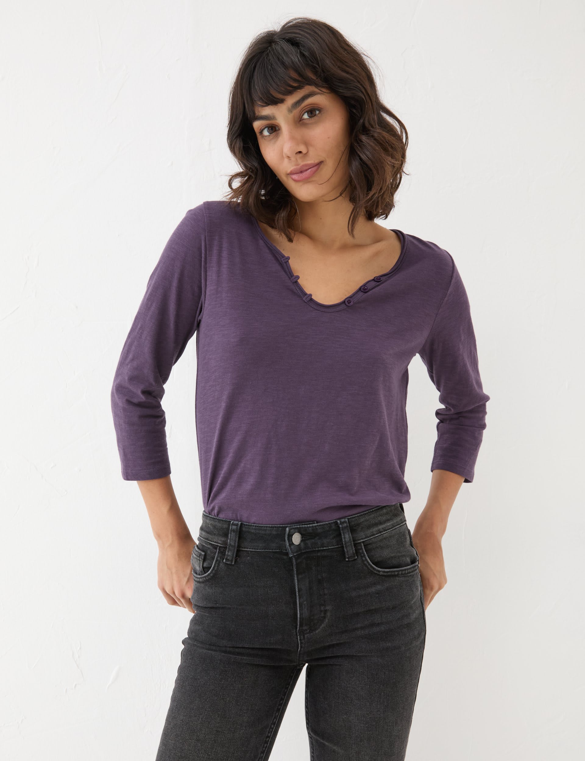 Purotatto V-Neck Cotton Top Brown