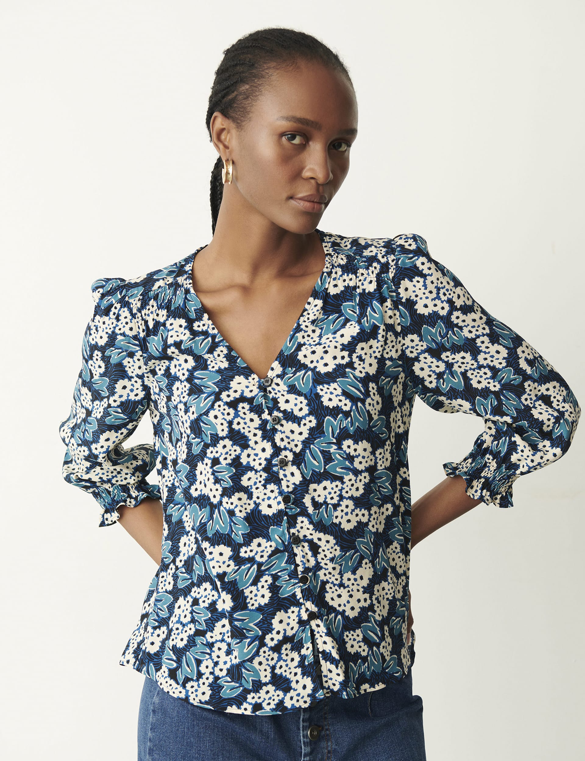 Floral V-Neck Button Through Top | Finery London | M&S