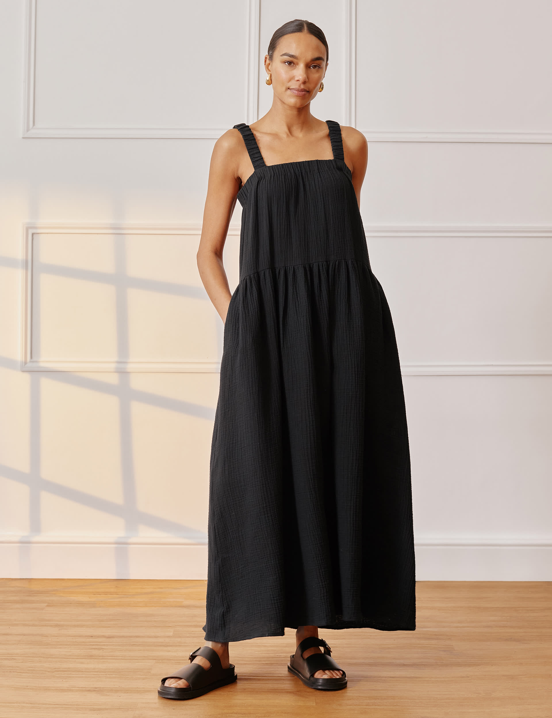 Pure Cotton Square Neck Maxi Smock Dress | Albaray | M&S