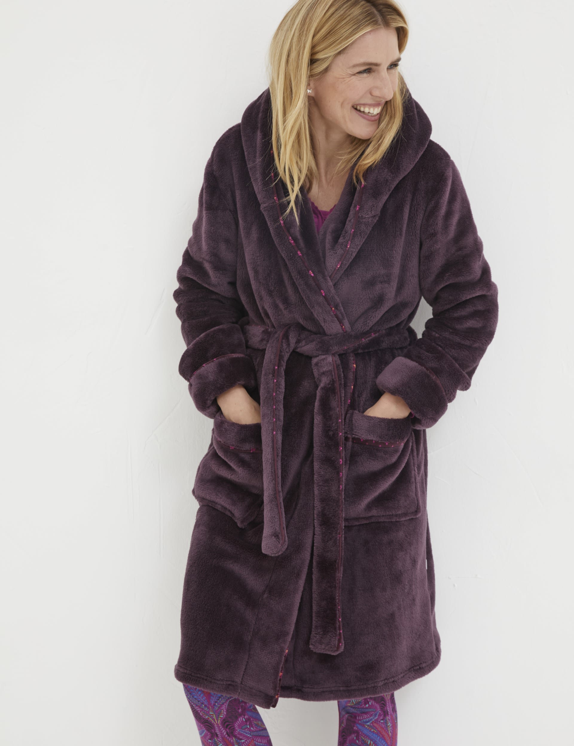 Fleece Hooded Dressing Gown FatFace M&S