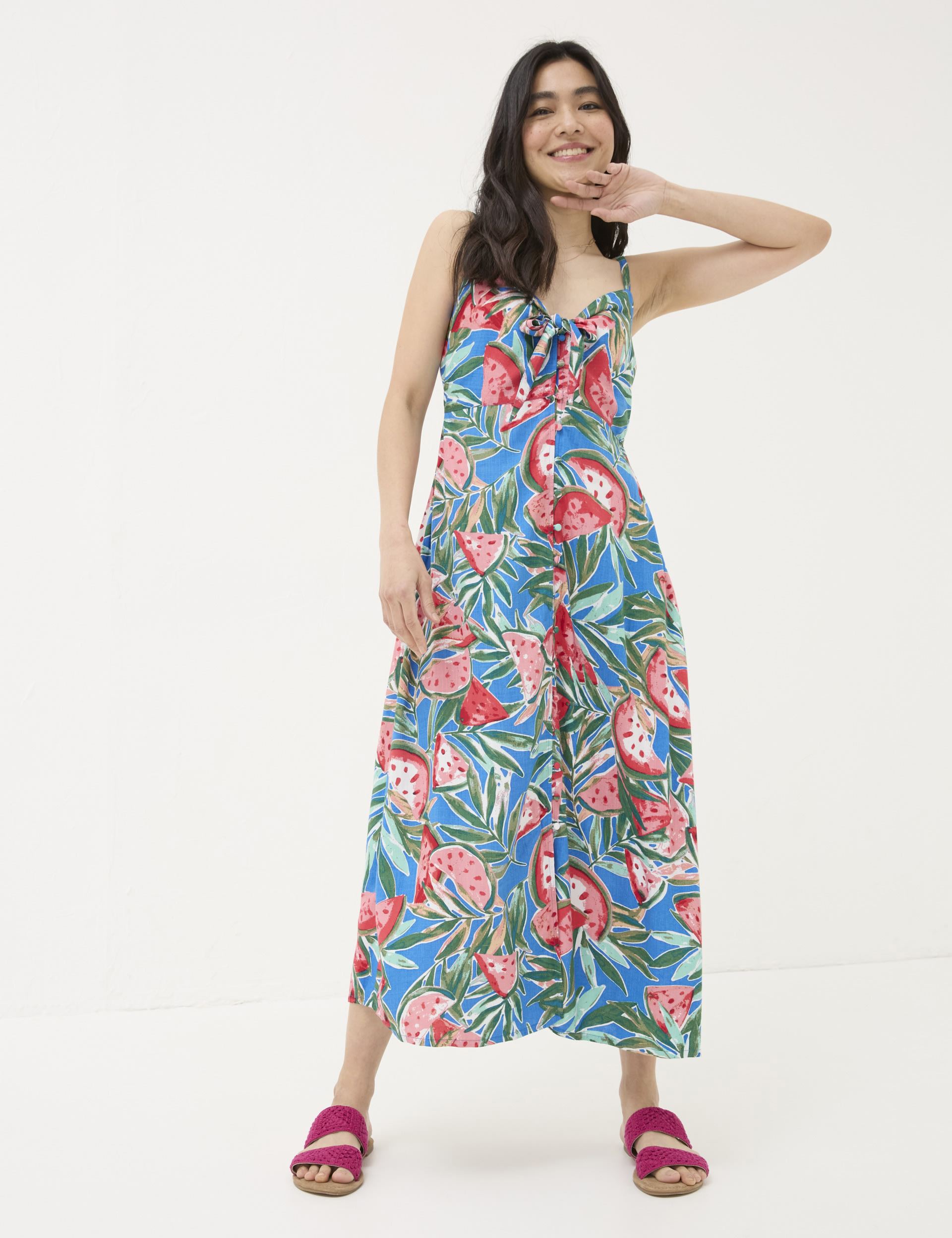 Printed Tie Necl Midi Tea Dress | FatFace | M&S